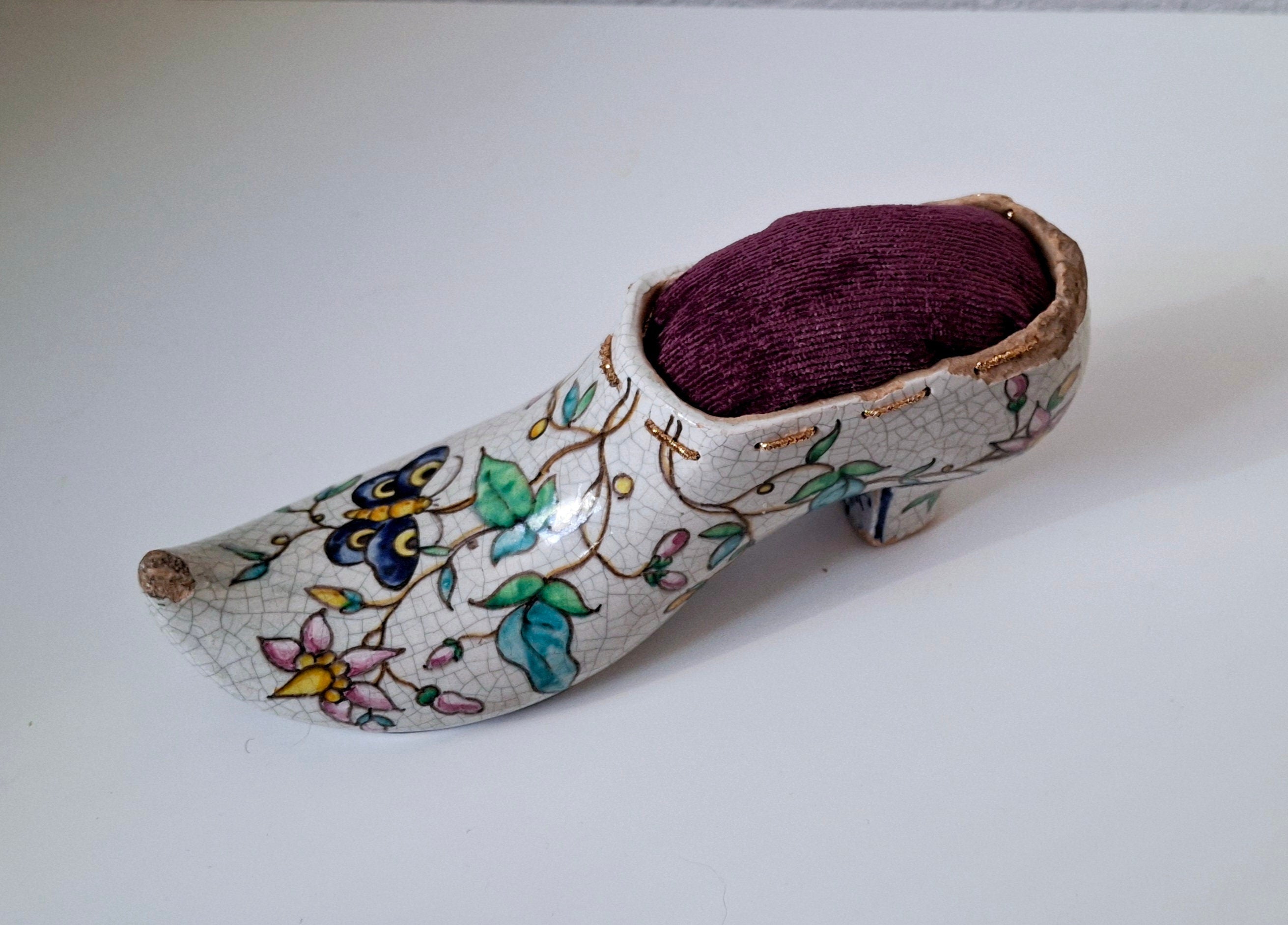 Porcelain shoe pin cushion 19th century