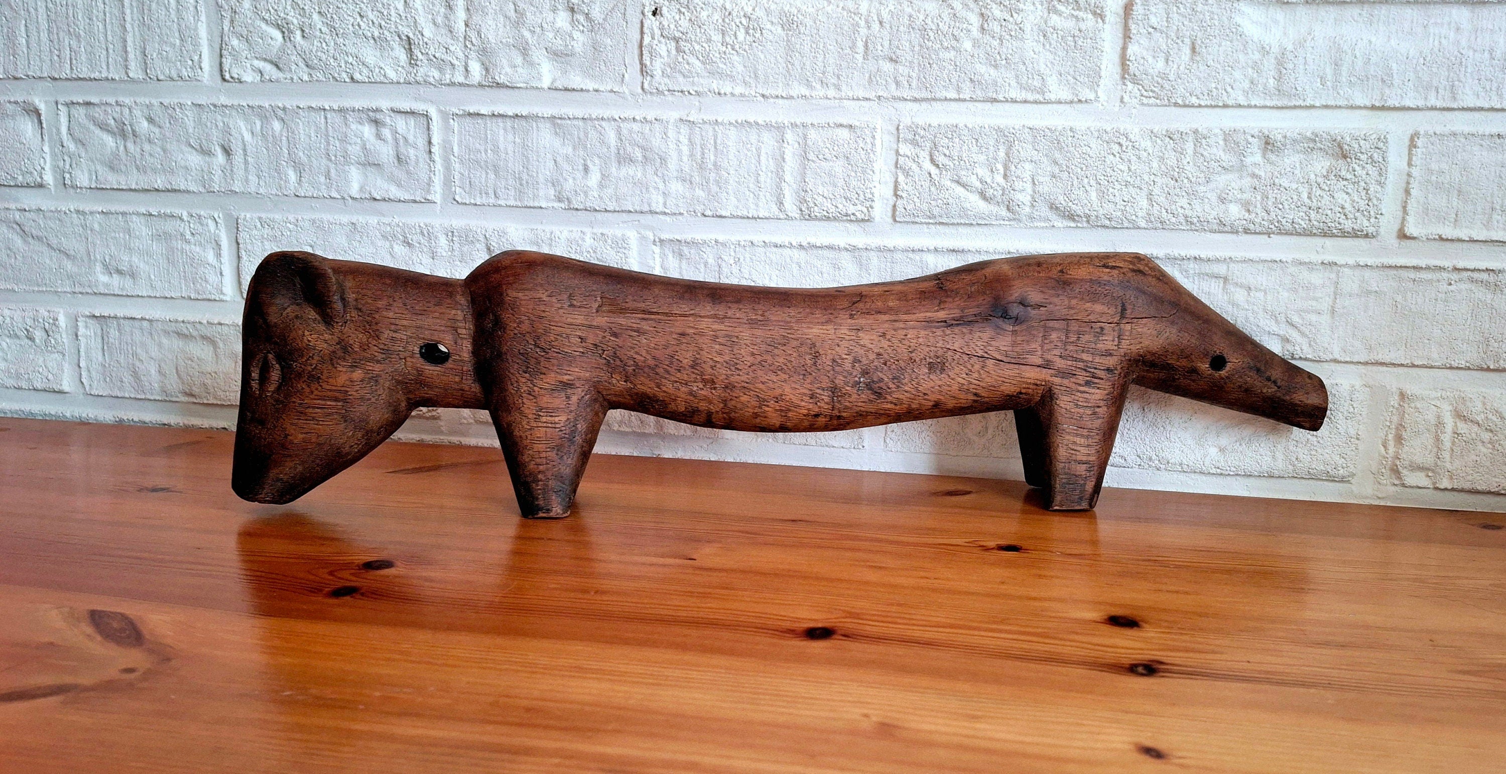 Handmade carving wooden pig, antique promotional pig