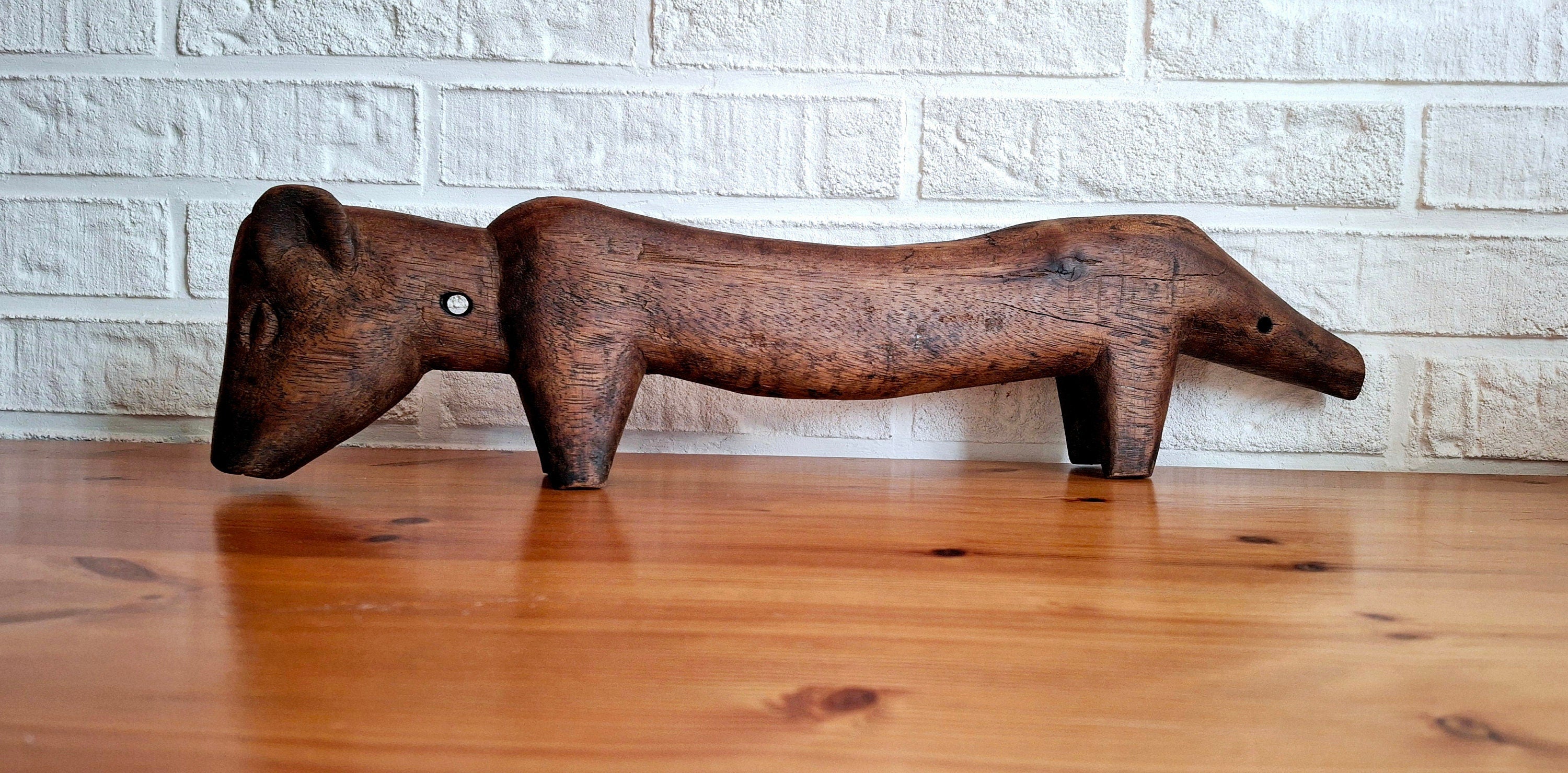 Handmade carving wooden pig, antique promotional pig