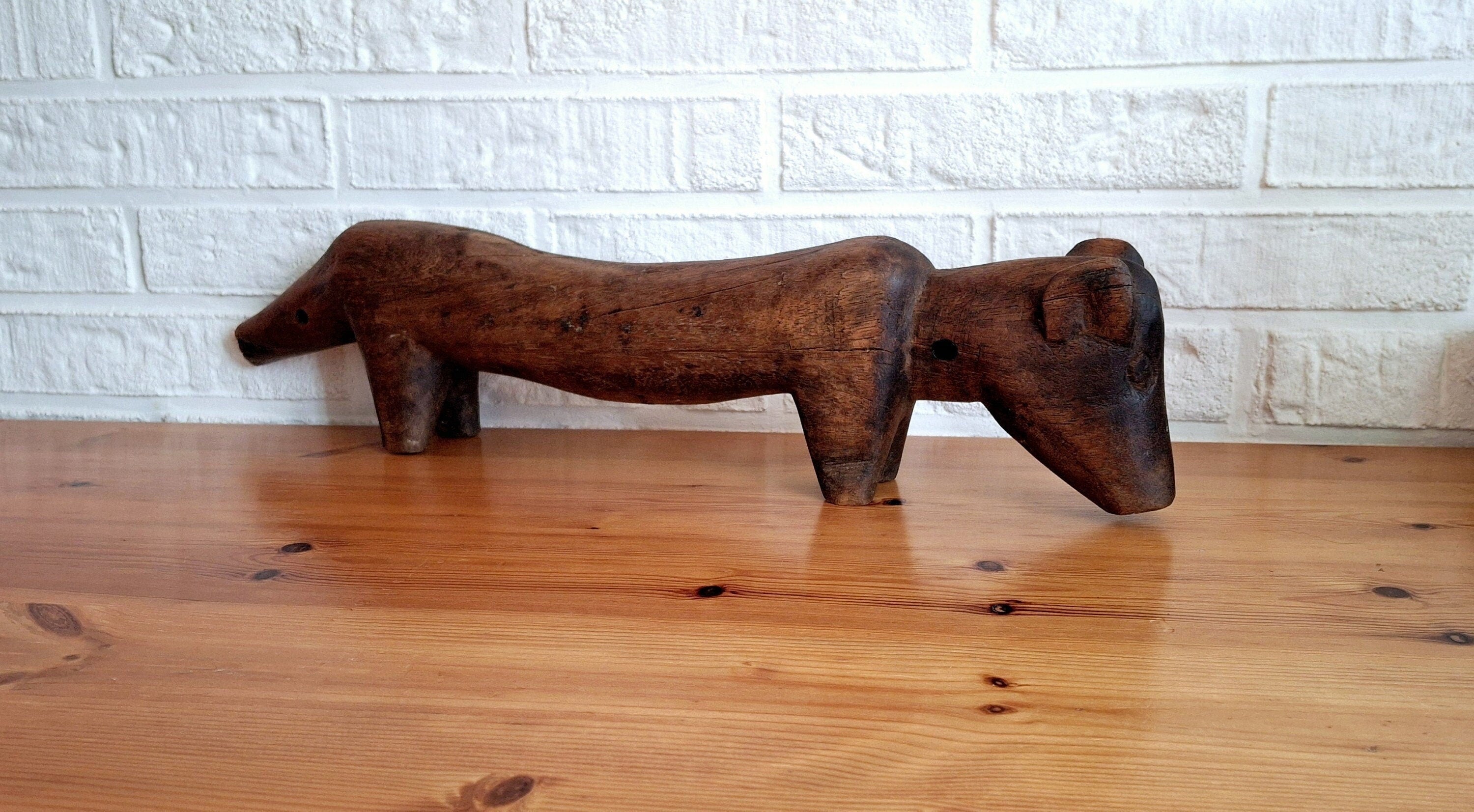Handmade carving wooden pig, antique promotional pig