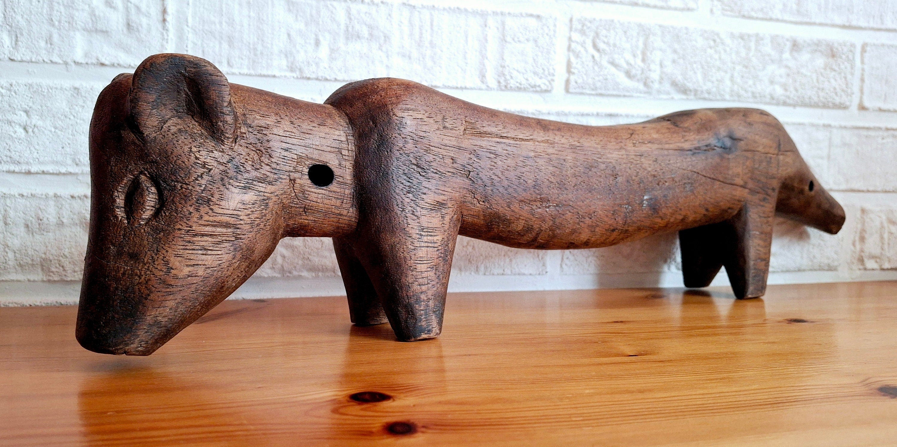 Handmade carving wooden pig, antique promotional pig