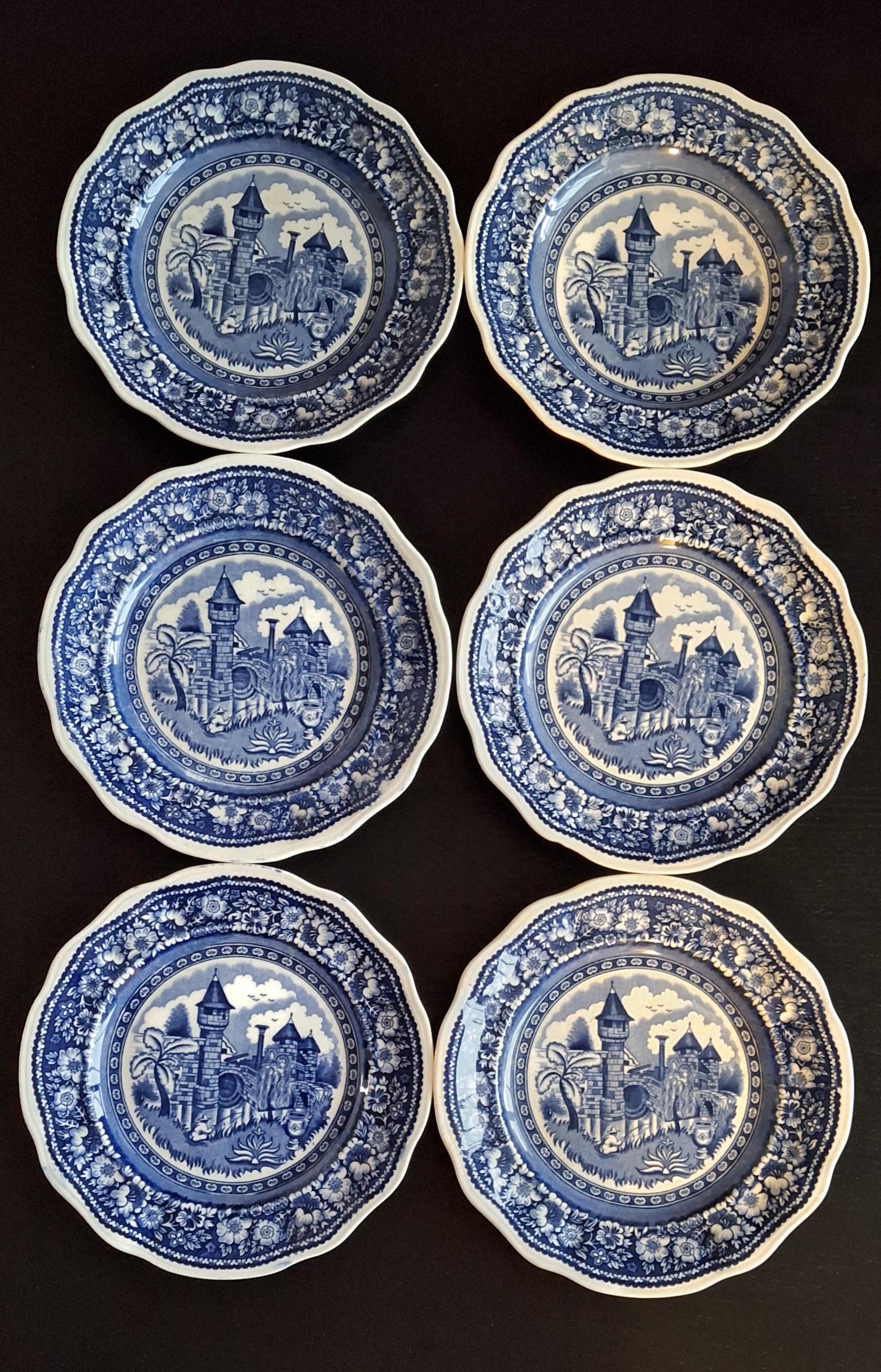 Set of 6 antique breakfast plates, Petrus Regout dessert plates
