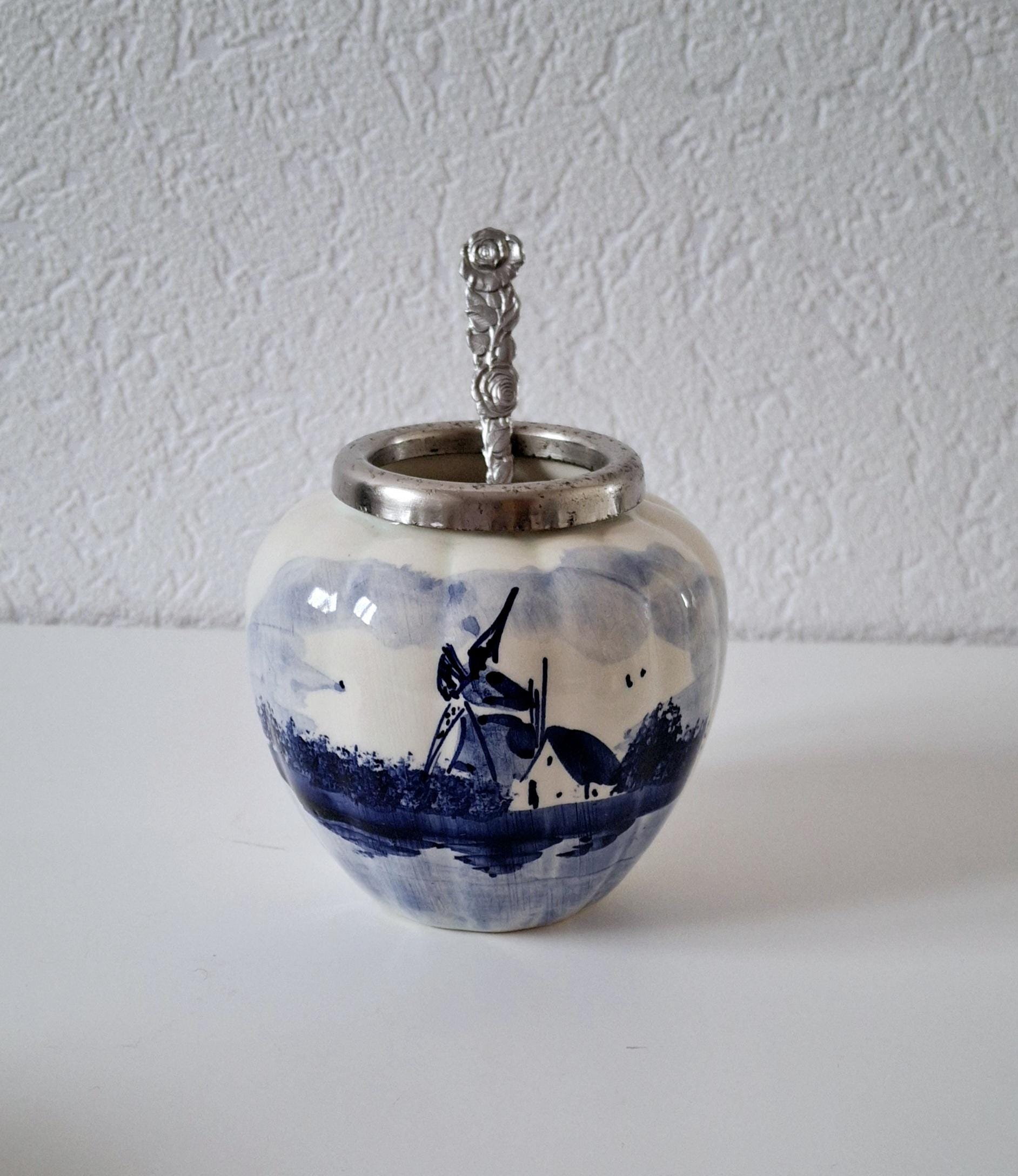 Dutch ceramic tea set collection, set of 3 Delftware pottery