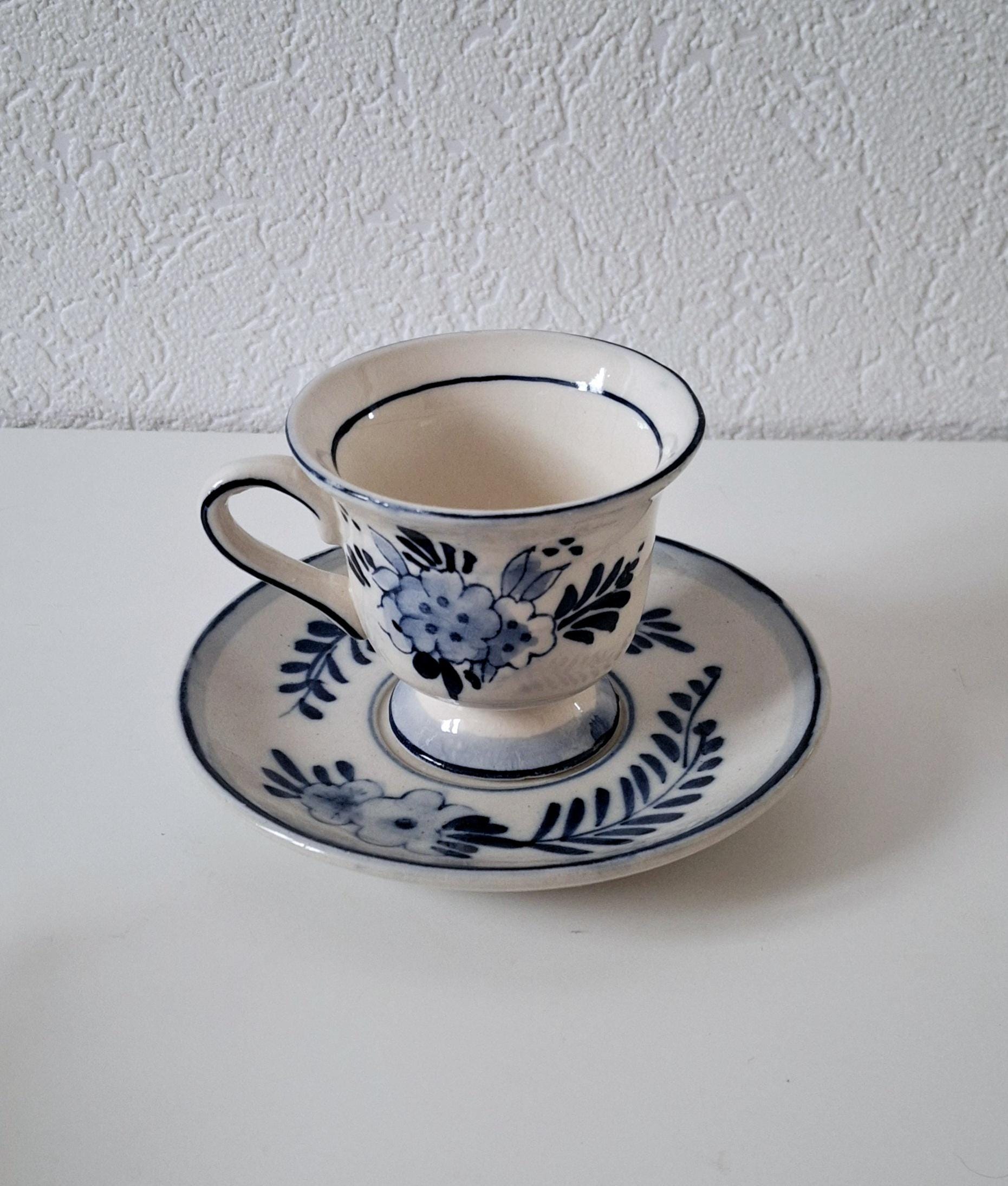Dutch ceramic tea set collection, set of 3 Delftware pottery