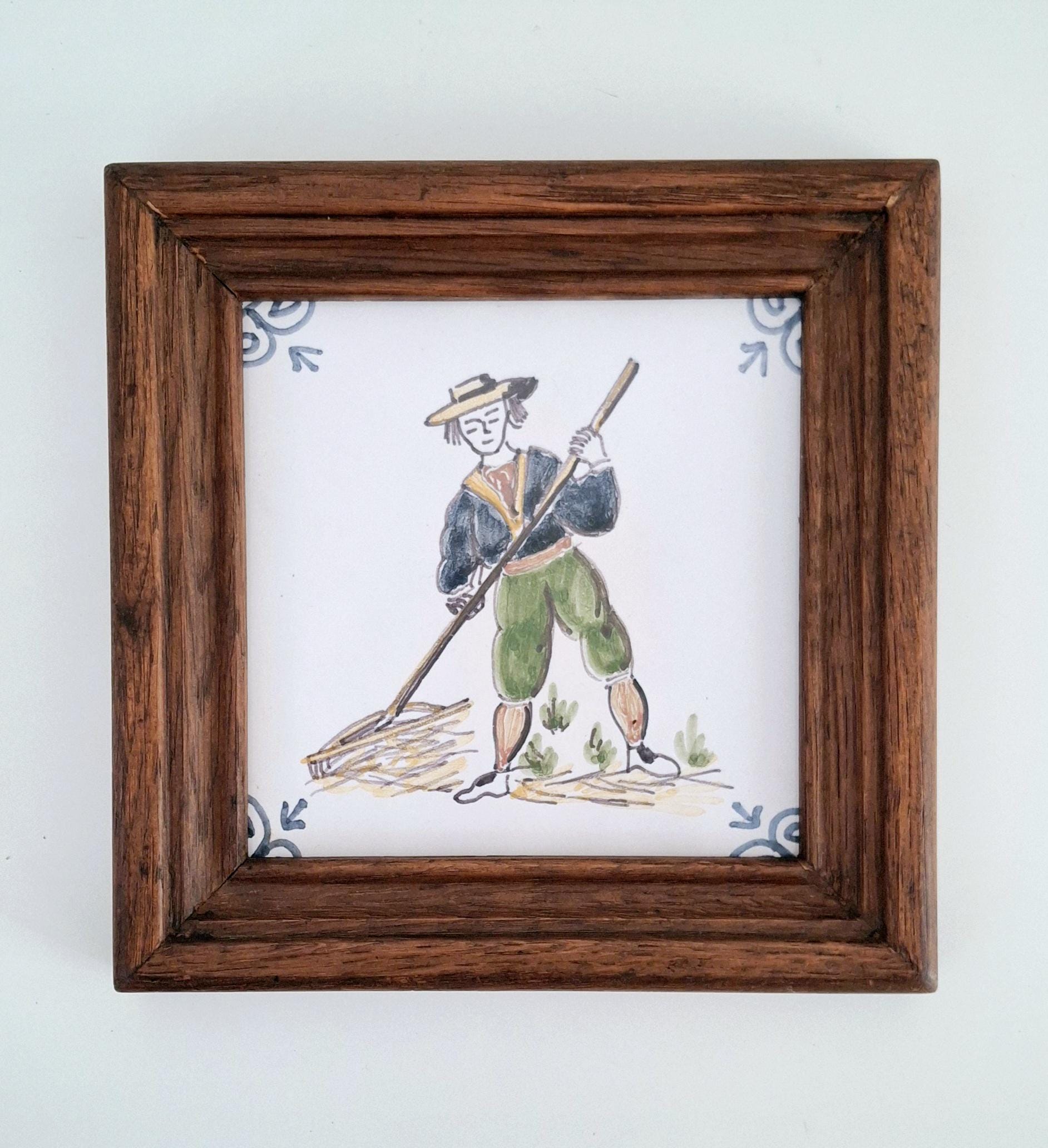 Set of Two Framed Dutch Ceramic Tiles Depicting Rural Life