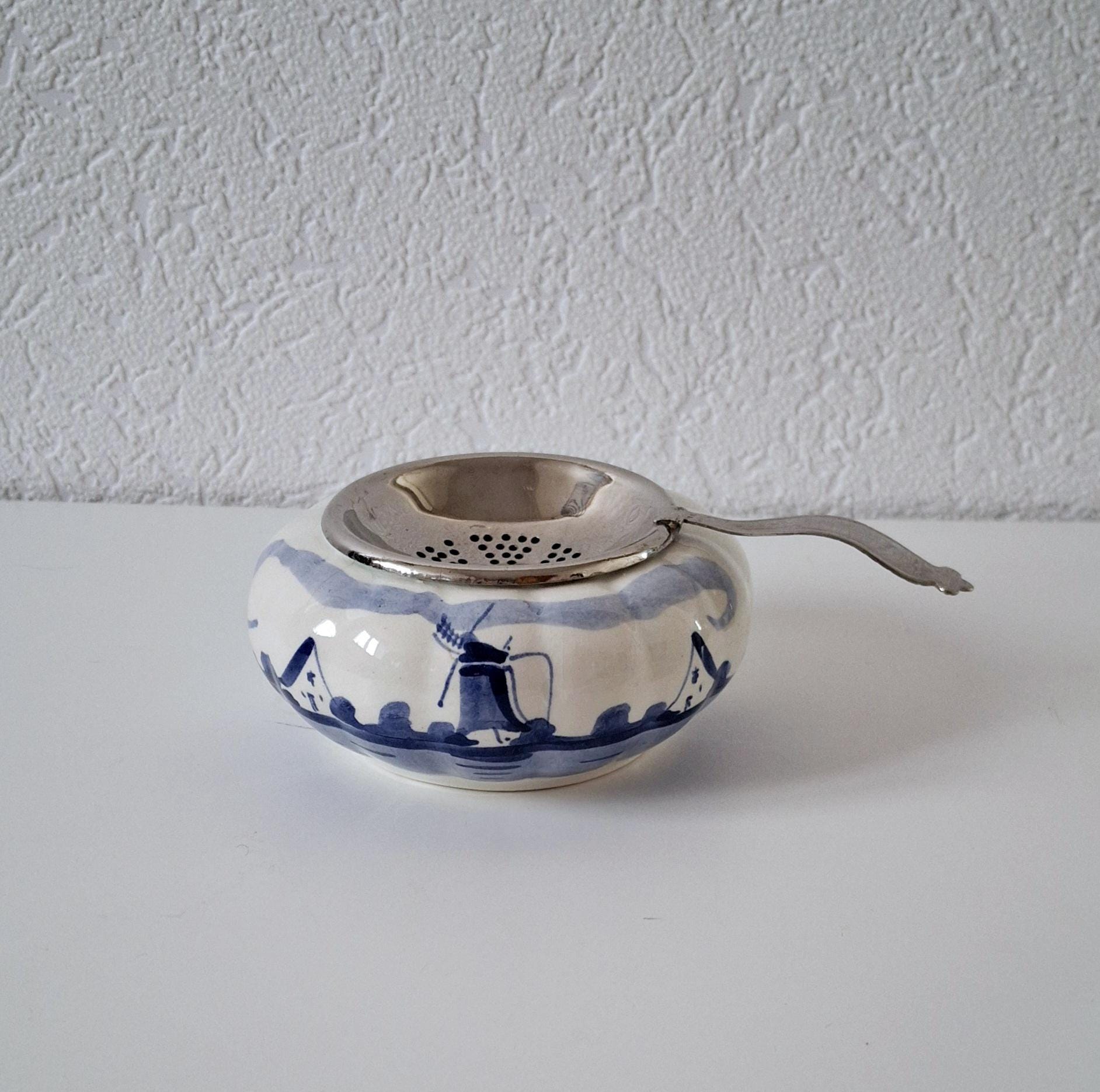 Dutch ceramic tea set collection, set of 3 Delftware pottery