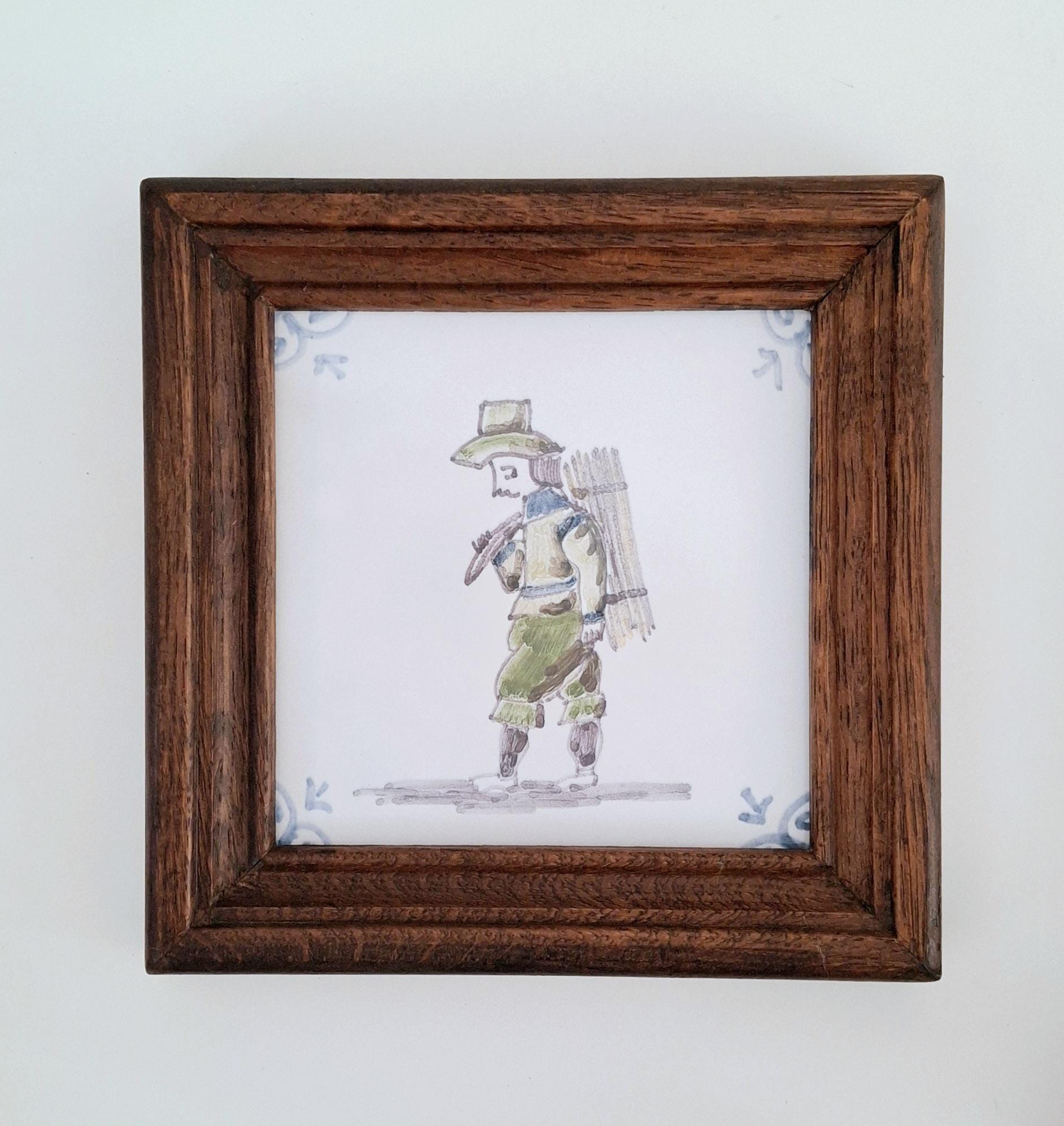Set of Two Framed Dutch Ceramic Tiles Depicting Rural Life