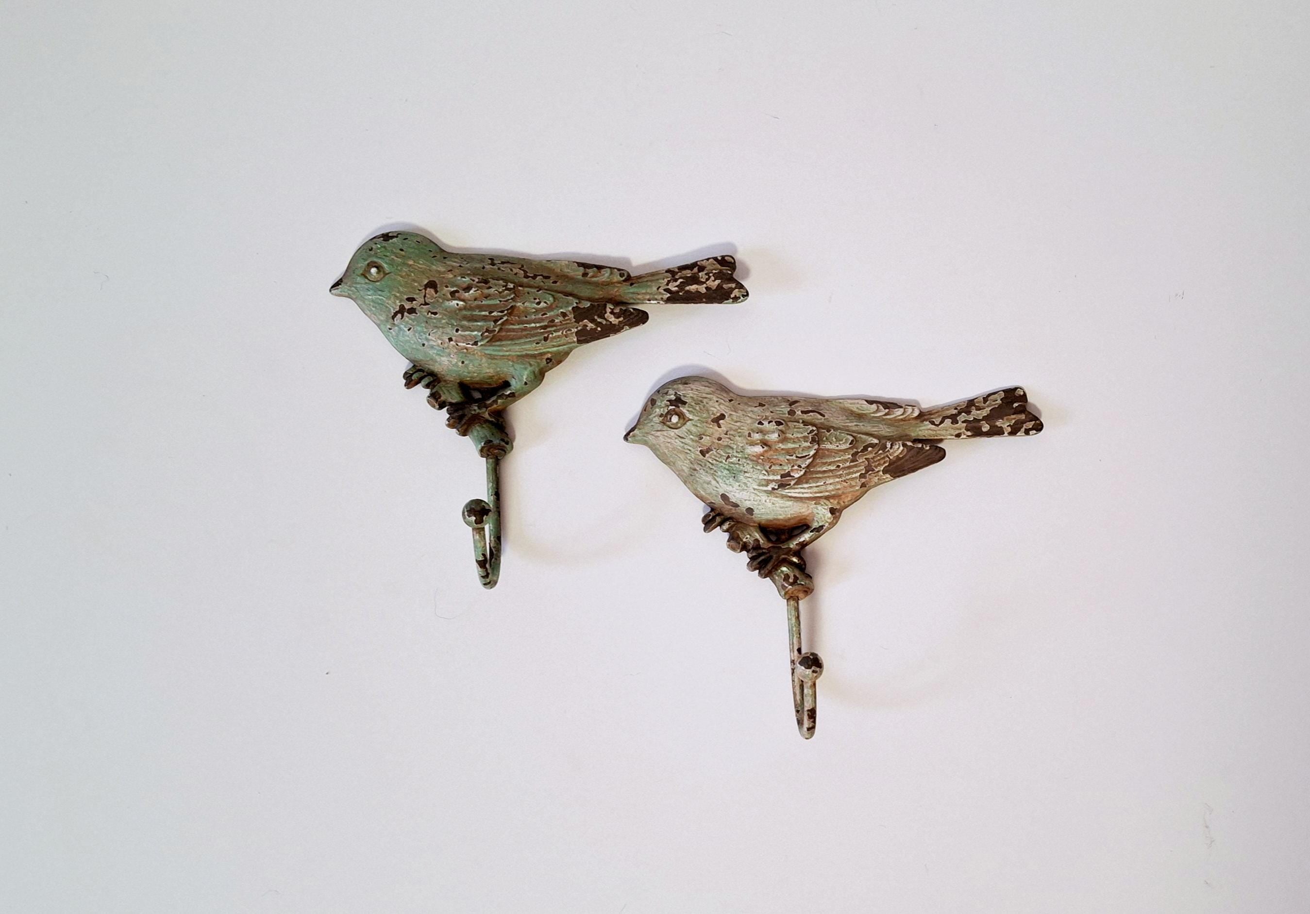 Two bird wall hooks, Vintage hat hooks, Rustic metal hooks