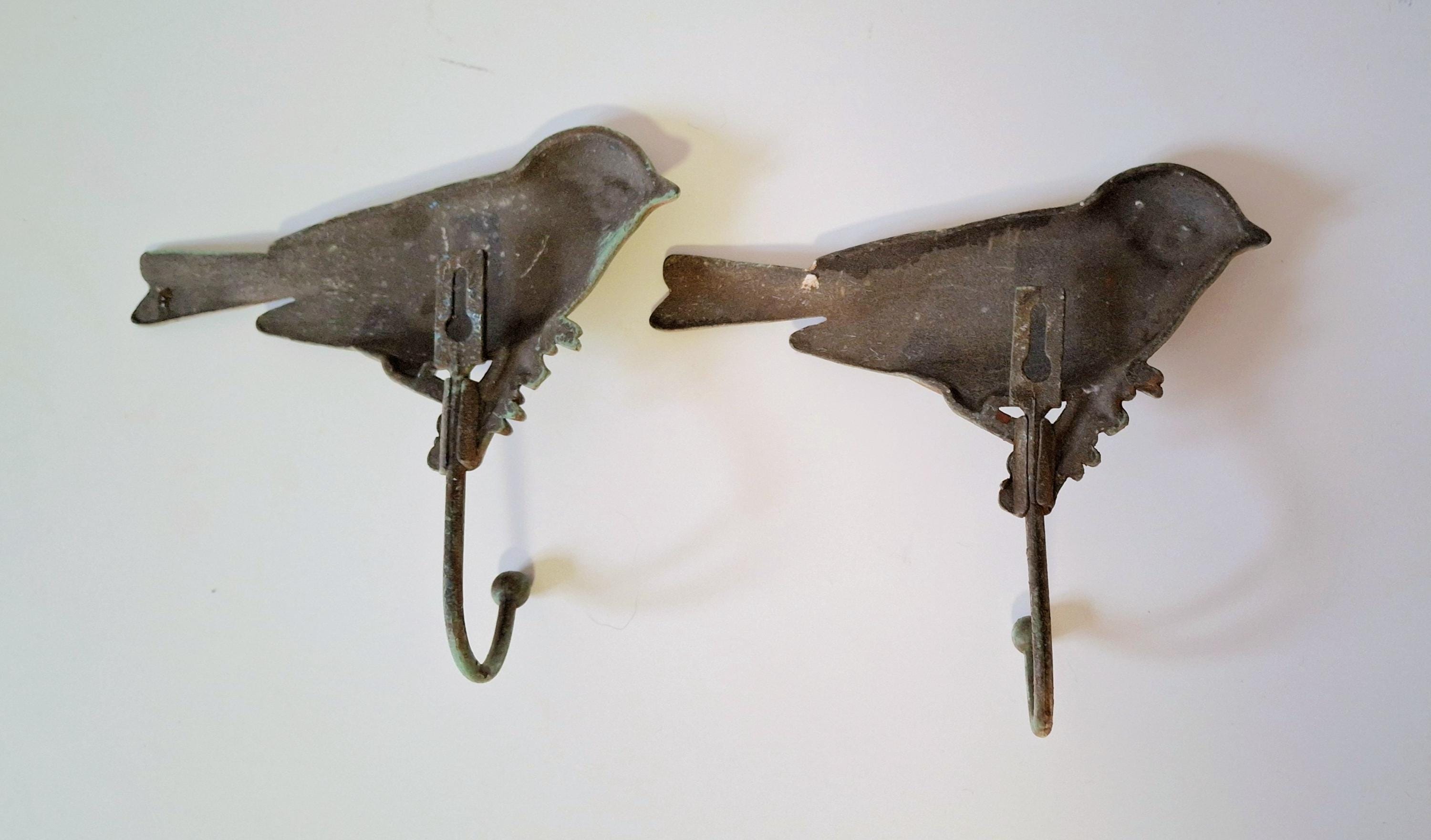 Two bird wall hooks, Vintage hat hooks, Rustic metal hooks