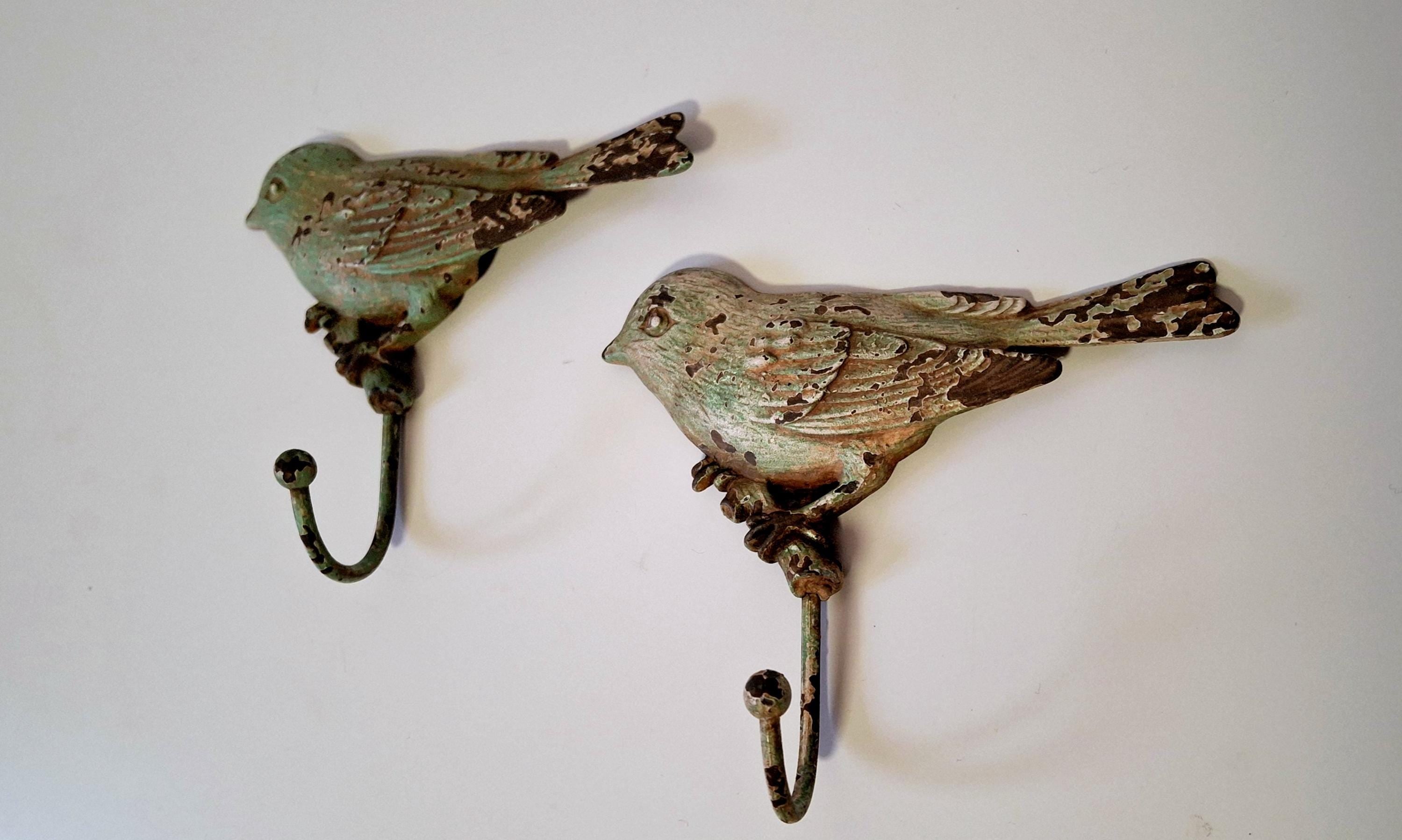 Two bird wall hooks, Vintage hat hooks, Rustic metal hooks
