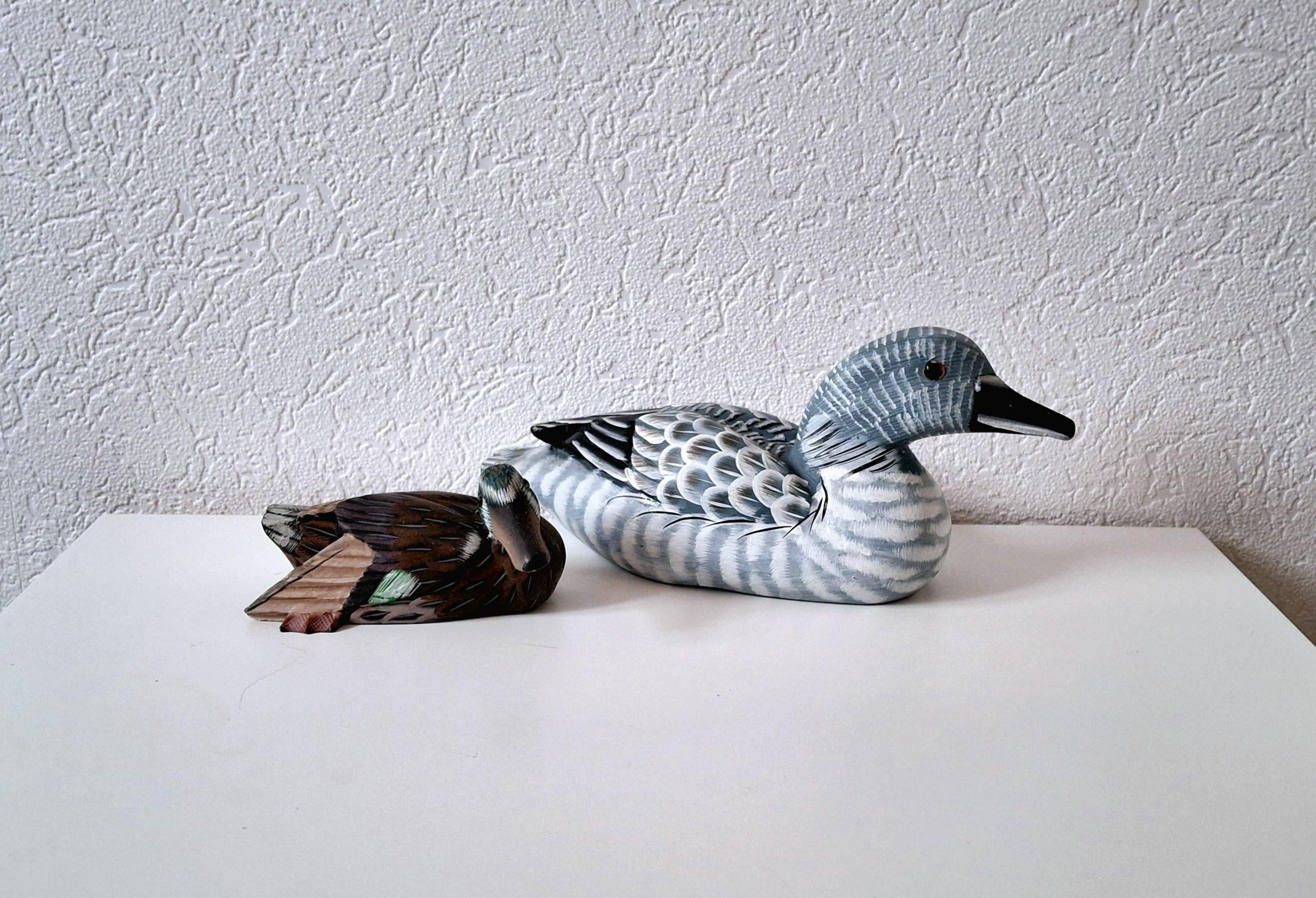 Decorative hand painted painted mallard duck figurines, Hand carved decoy pair