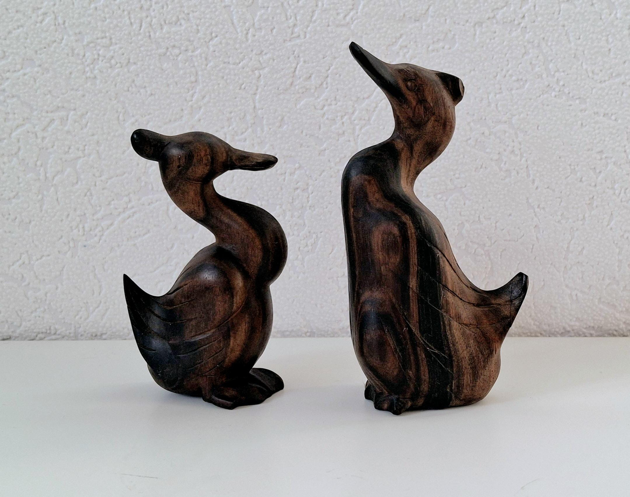 Duck and drake small ironwood carved figurine pair