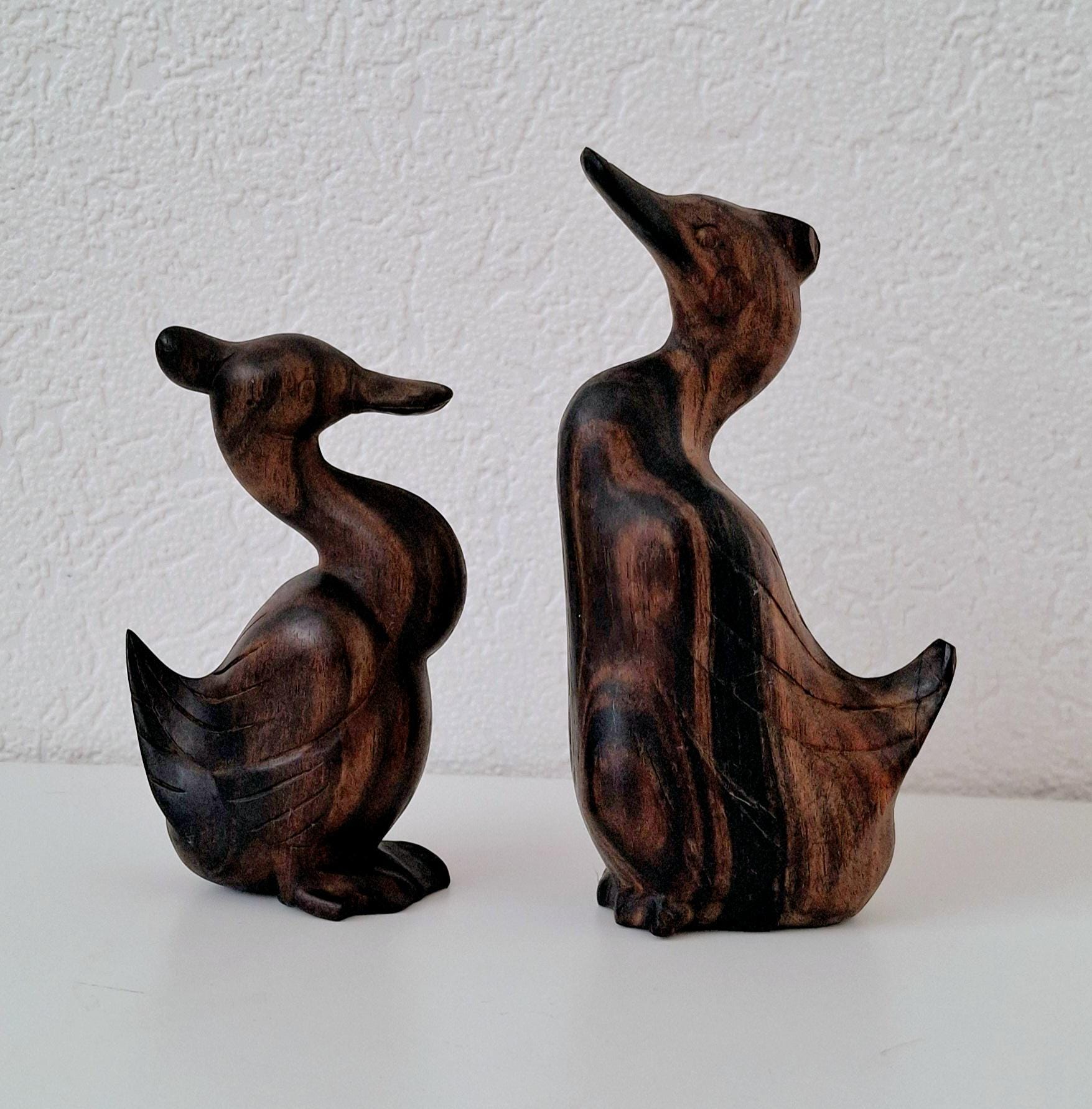 Duck and drake small ironwood carved figurine pair