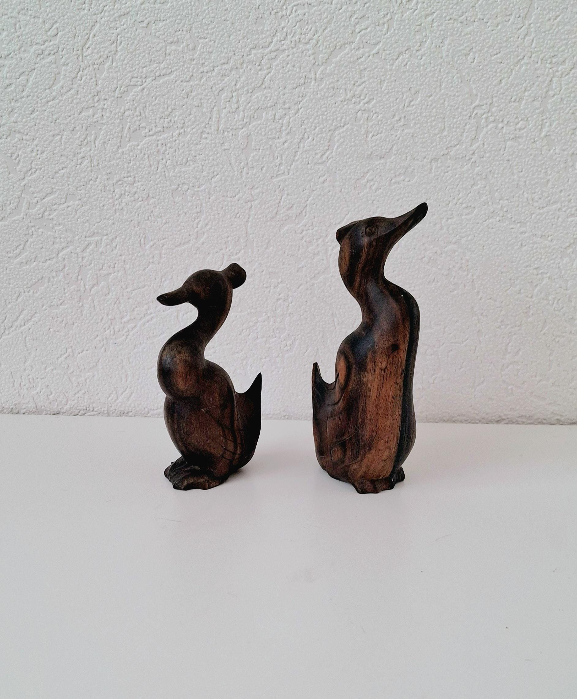 Duck and drake small ironwood carved figurine pair
