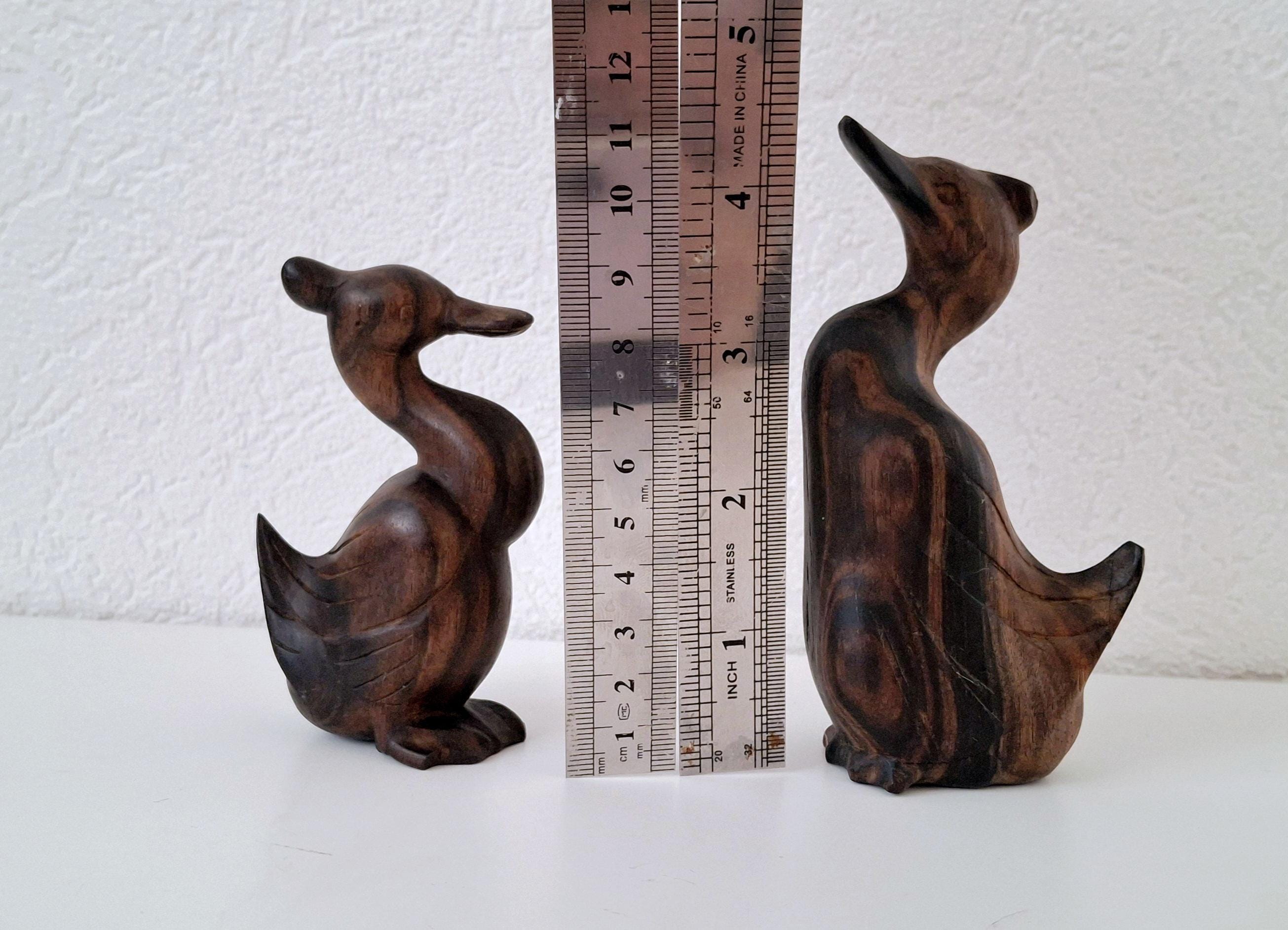 Duck and drake small ironwood carved figurine pair
