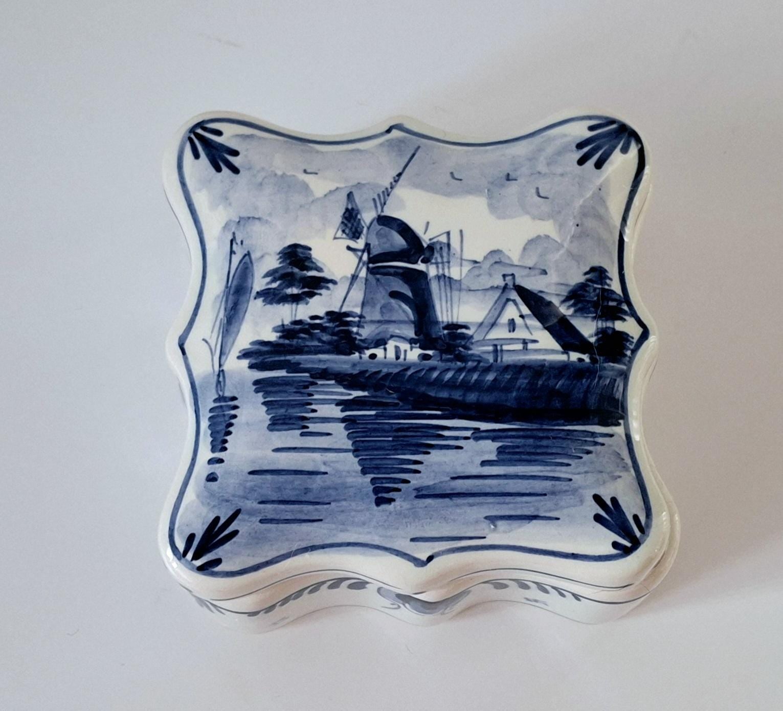 Vintage Delft Blue set, Butter dish & creamer/sauce boat, Delft box and pitcher