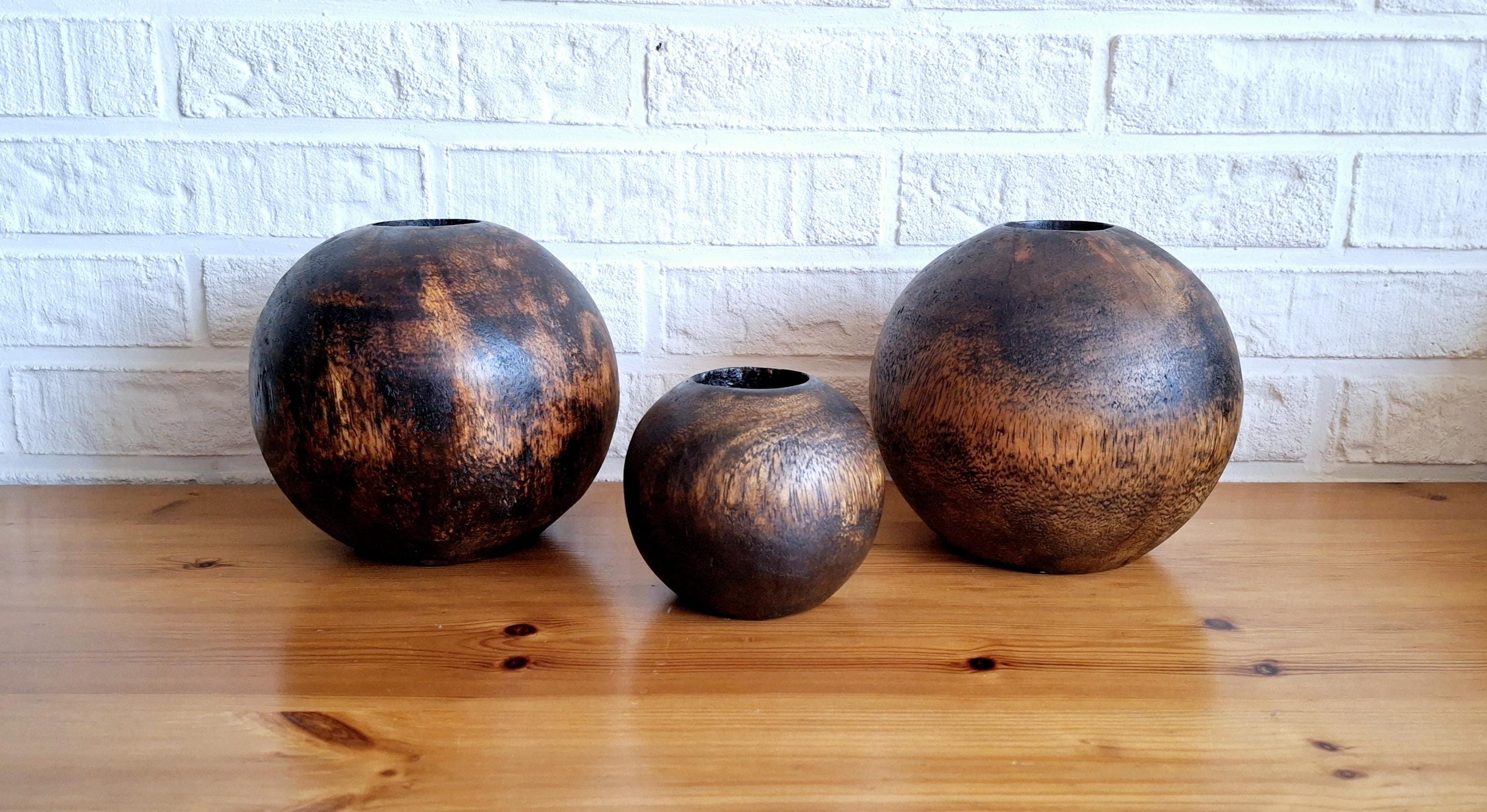 Spherical candle holders, Solid wood tea light holders