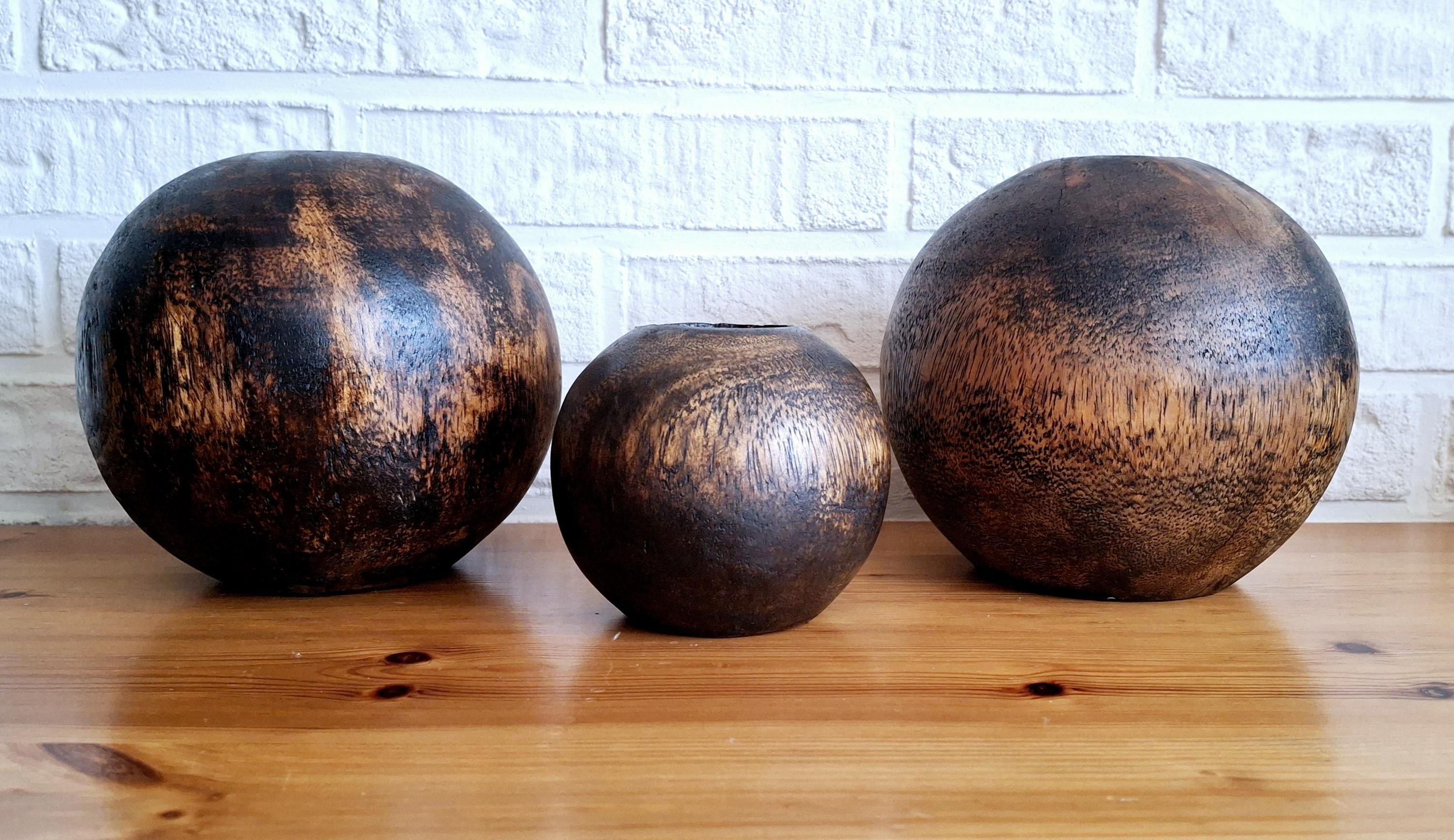 Spherical candle holders, Solid wood tea light holders