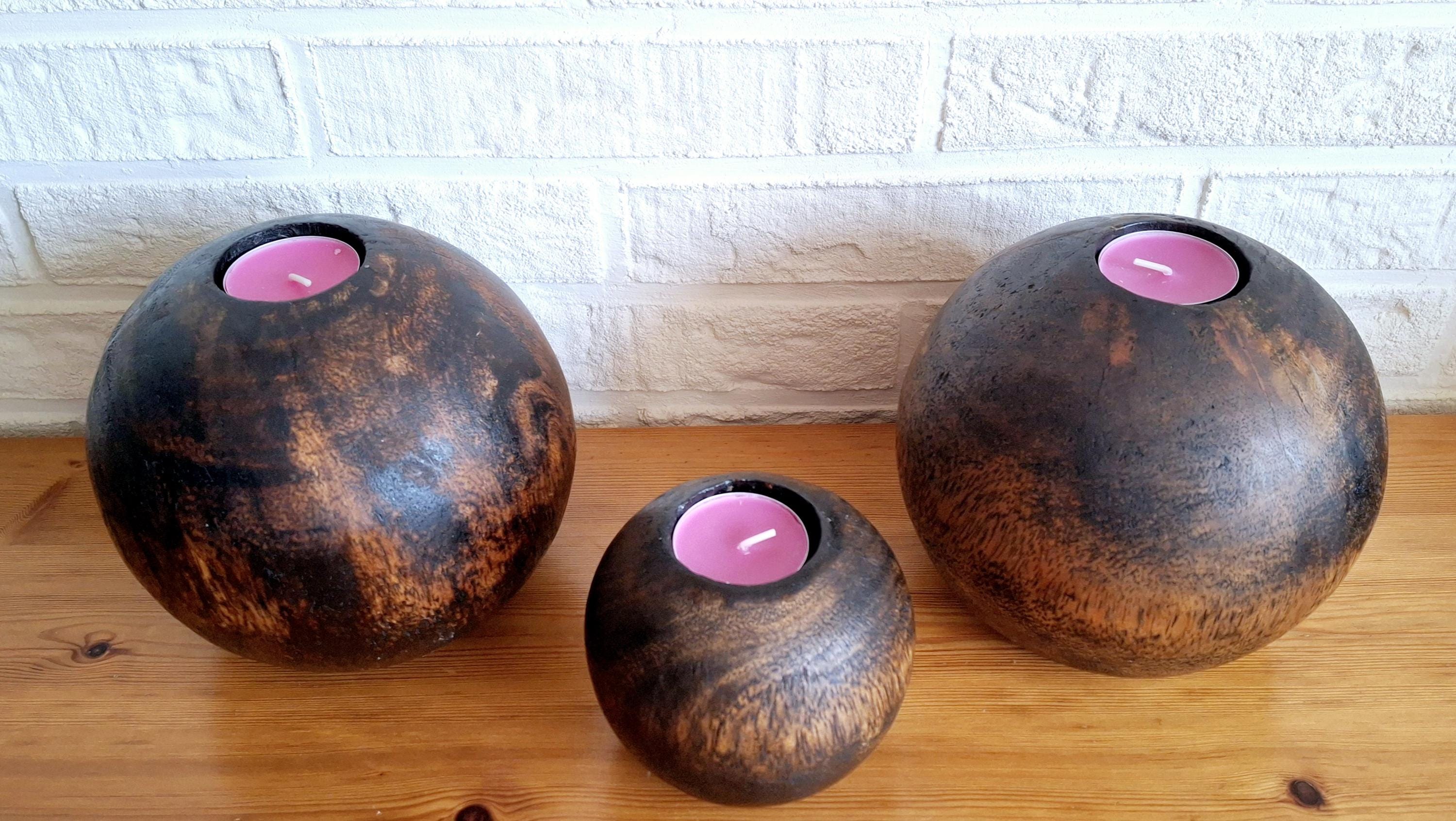 Spherical candle holders, Solid wood tea light holders