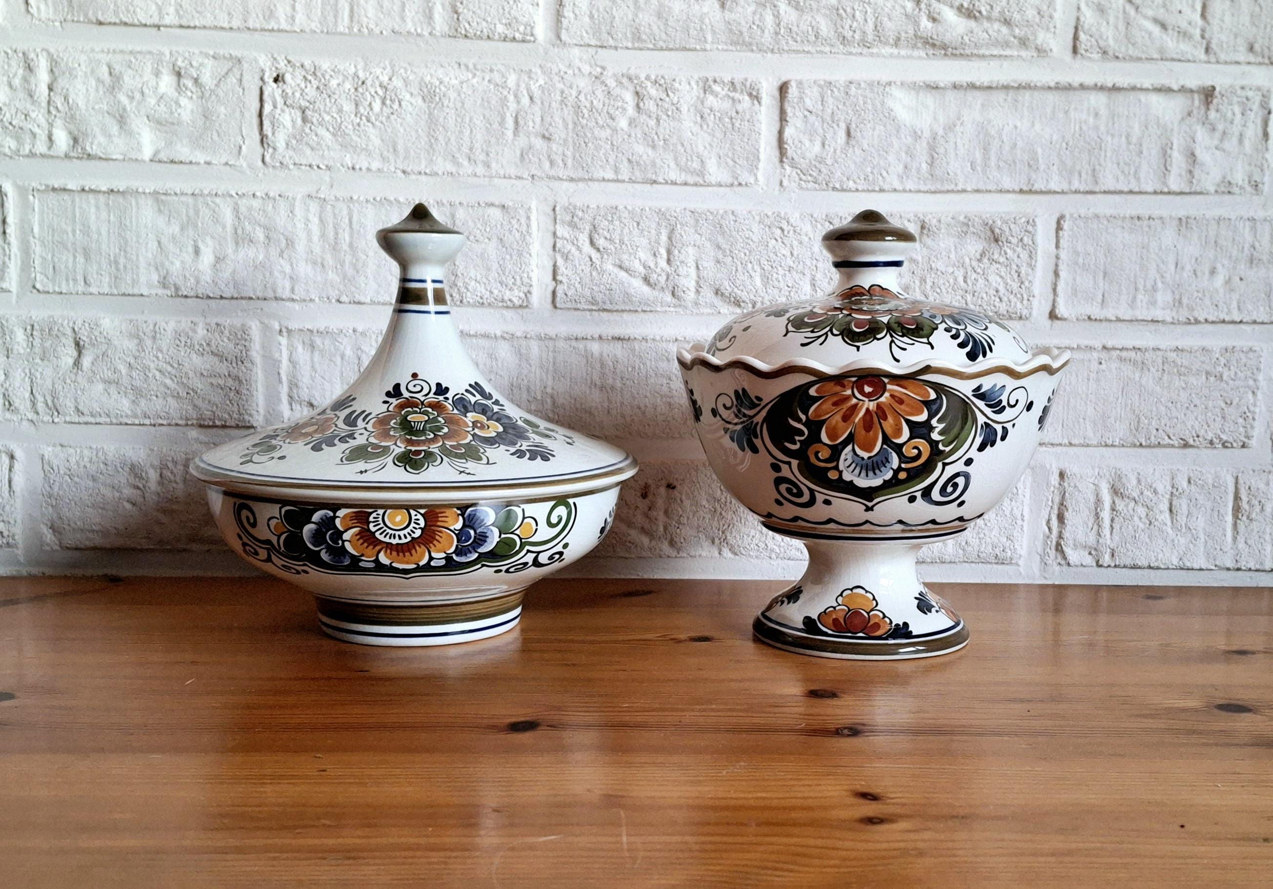 Delft Polychrome lidded dish & footed bowl set