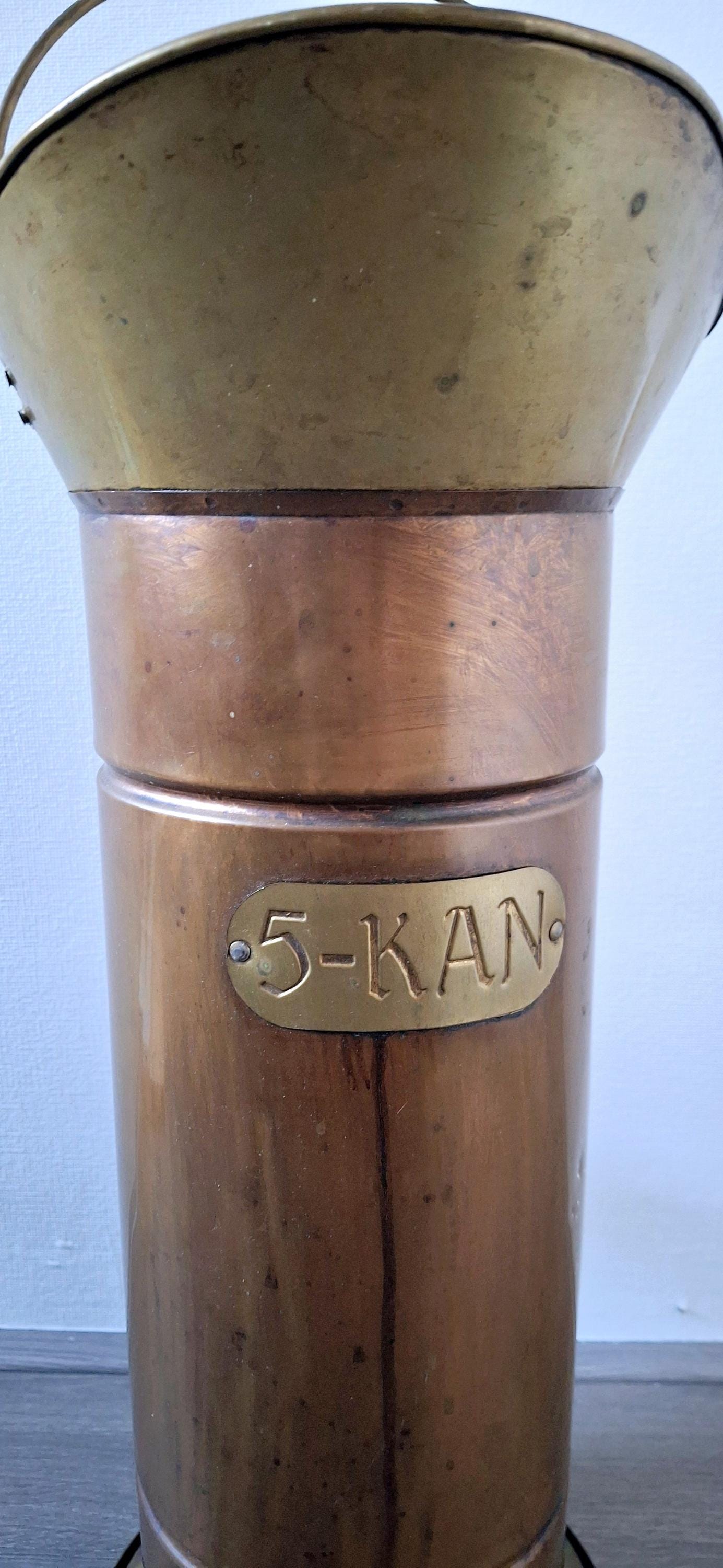 Holland brass umbrella stand, Copper coal scuttle, Vintage fireplace accessory