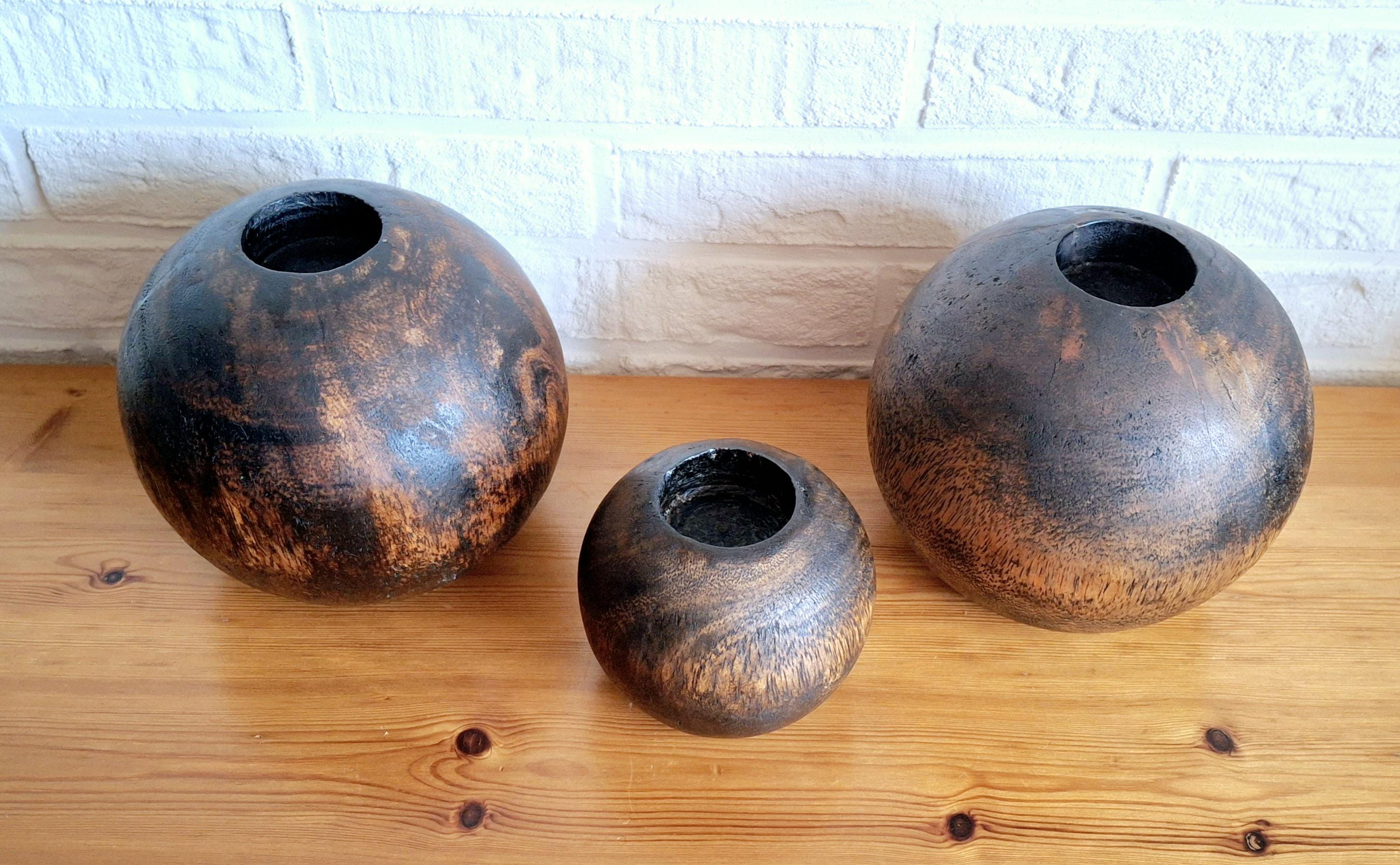 Spherical candle holders, Solid wood tea light holders