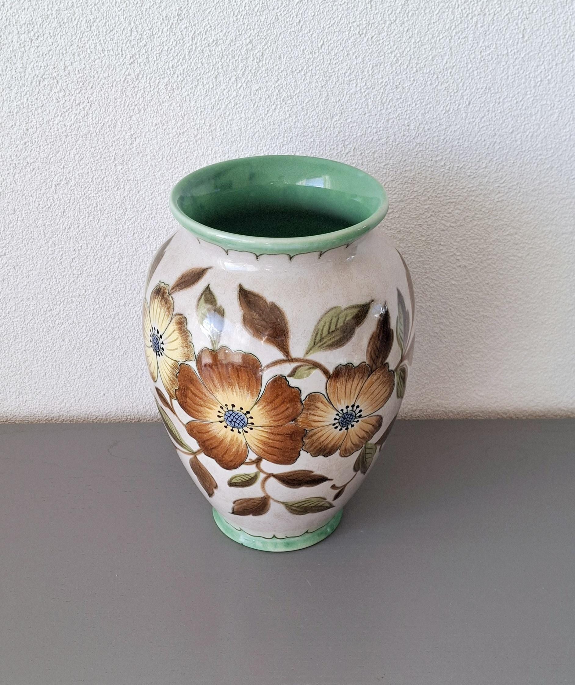 Large Gouda dutch ceramic vase, Vintage Holland pottery