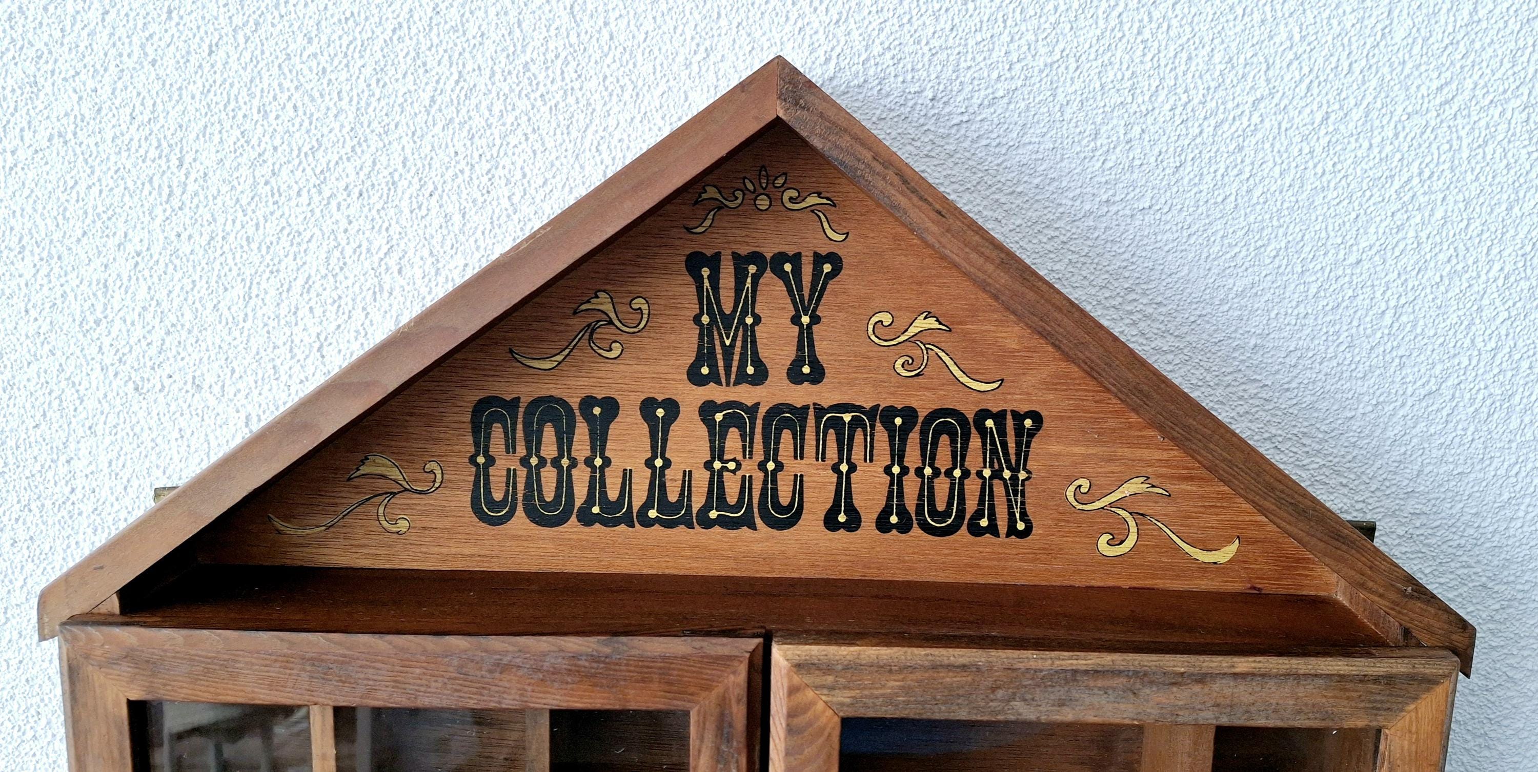 Vintage wooden display cabinet "My Collection", Shelf shadow box, Showcase for miniatures