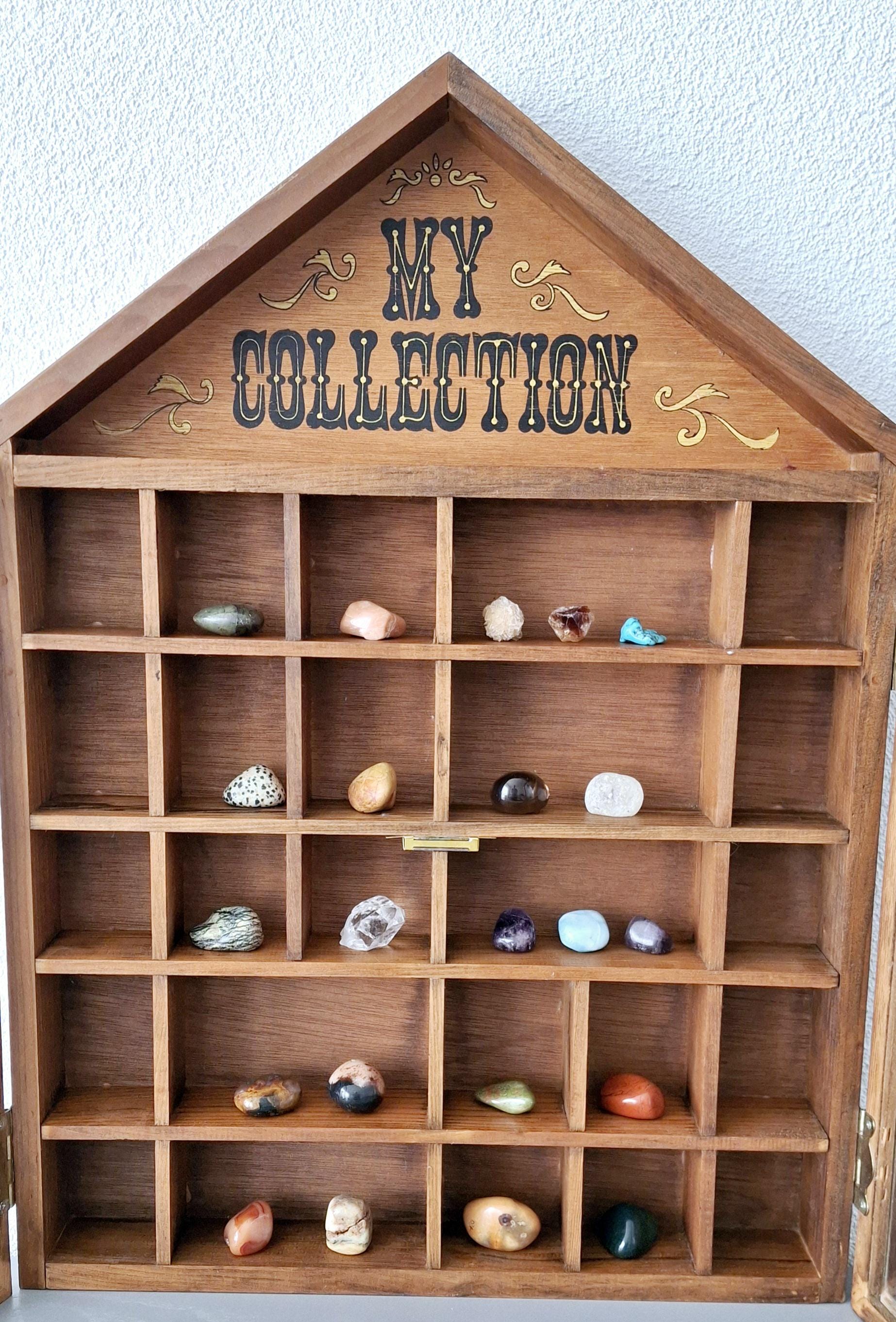 Vintage wooden display cabinet "My Collection", Shelf shadow box, Showcase for miniatures