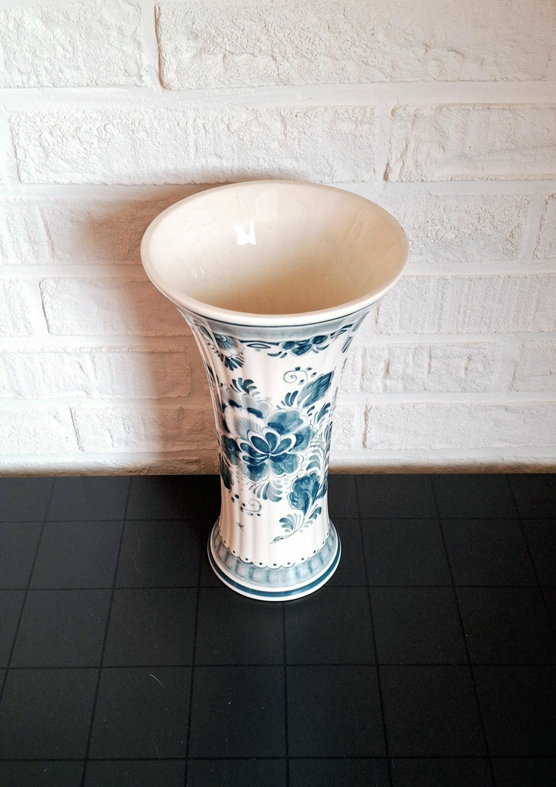 Hand-painted Delft vase, Blue-green floral design