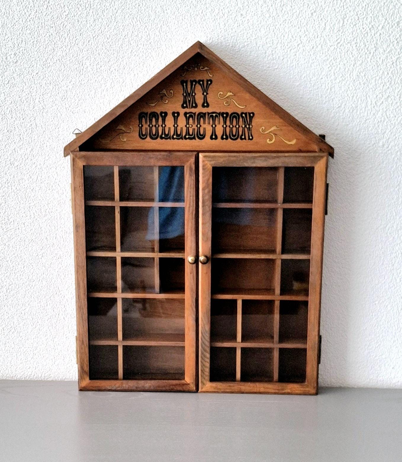 Vintage wooden display cabinet "My Collection", Shelf shadow box, Showcase for miniatures