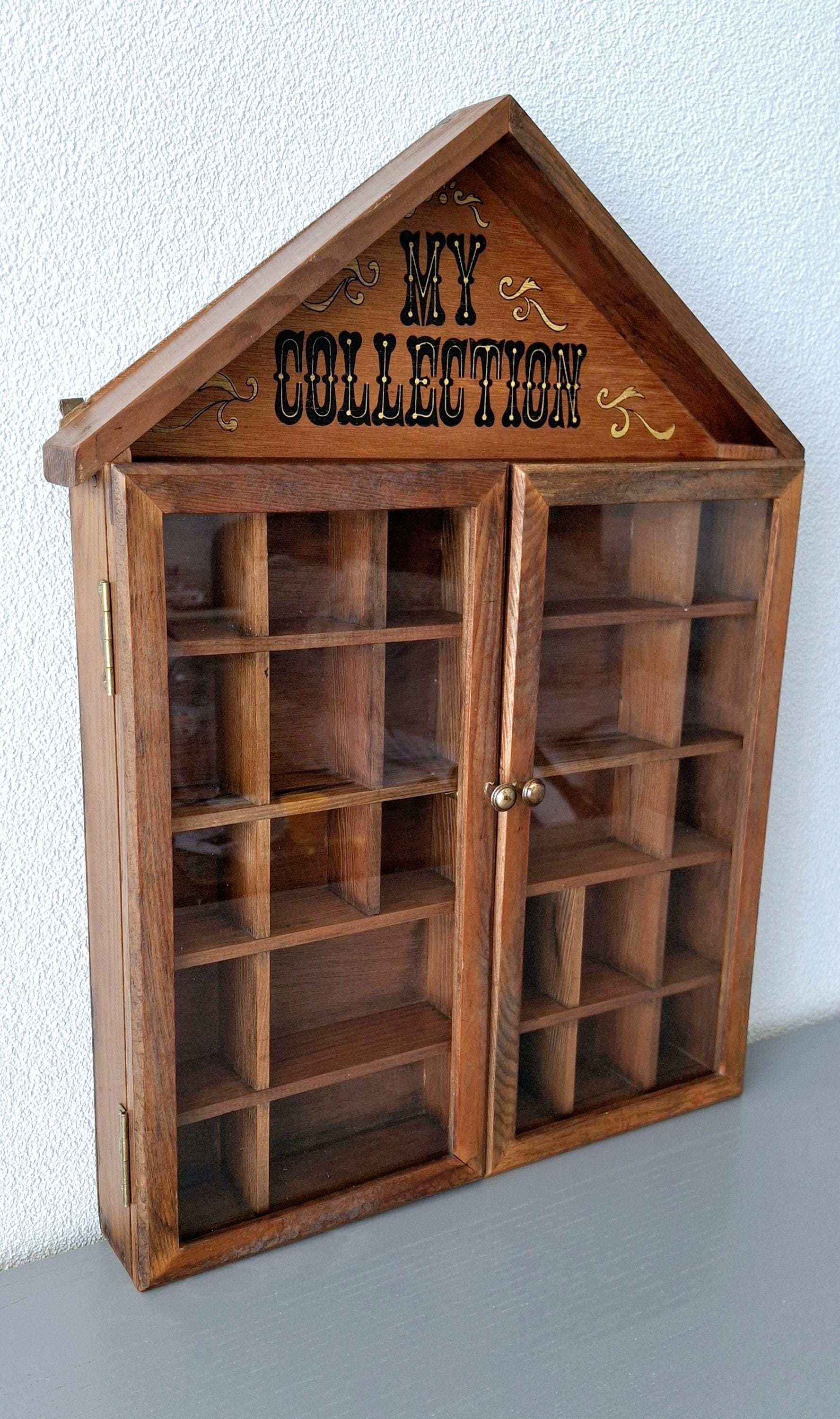 Vintage wooden display cabinet "My Collection", Shelf shadow box, Showcase for miniatures