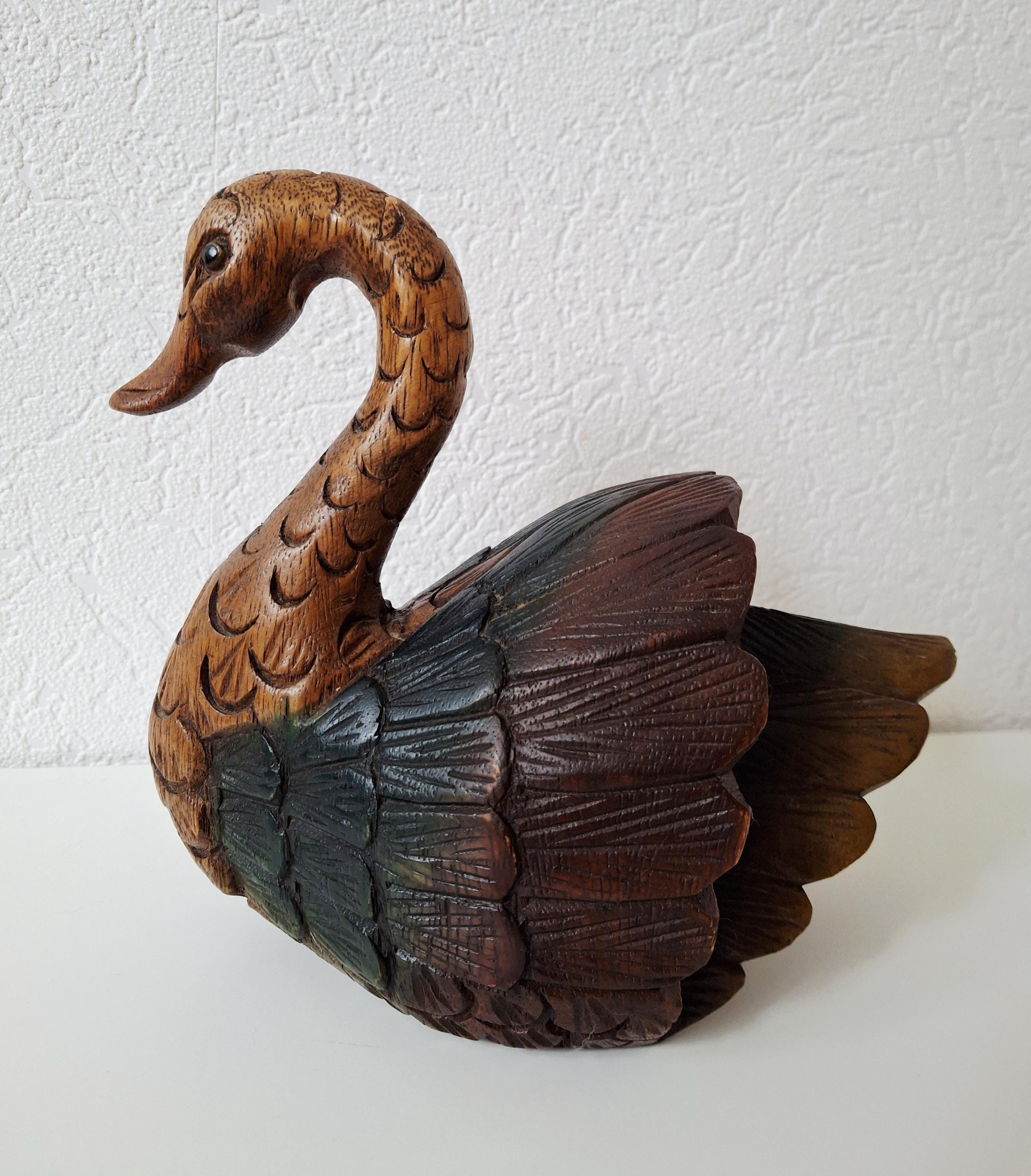 Vintage hand carved wooden swan figurine