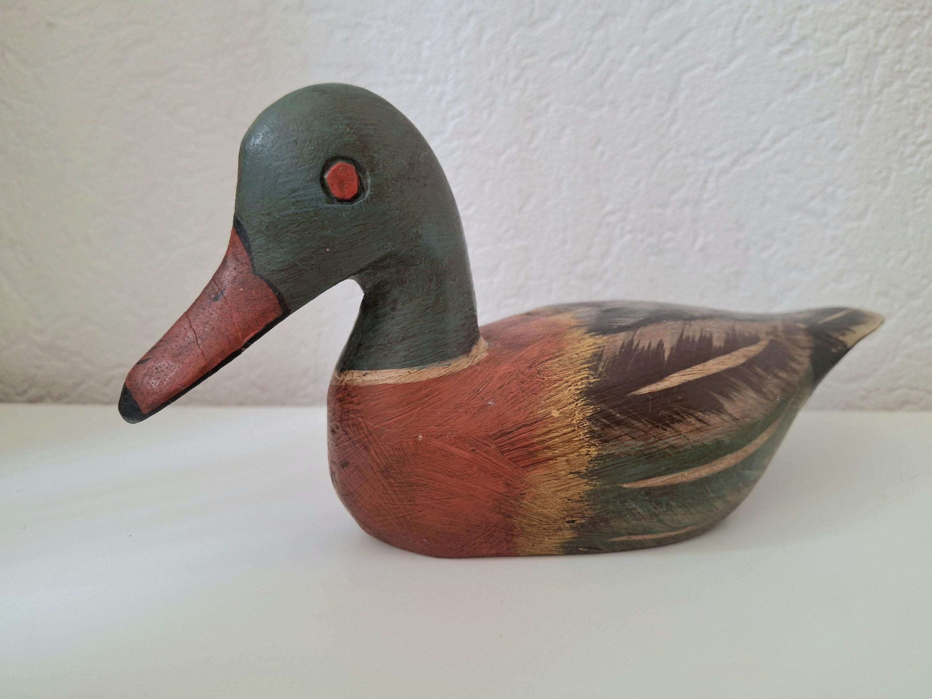 Wooden hand carved duck decoy, mallard drake