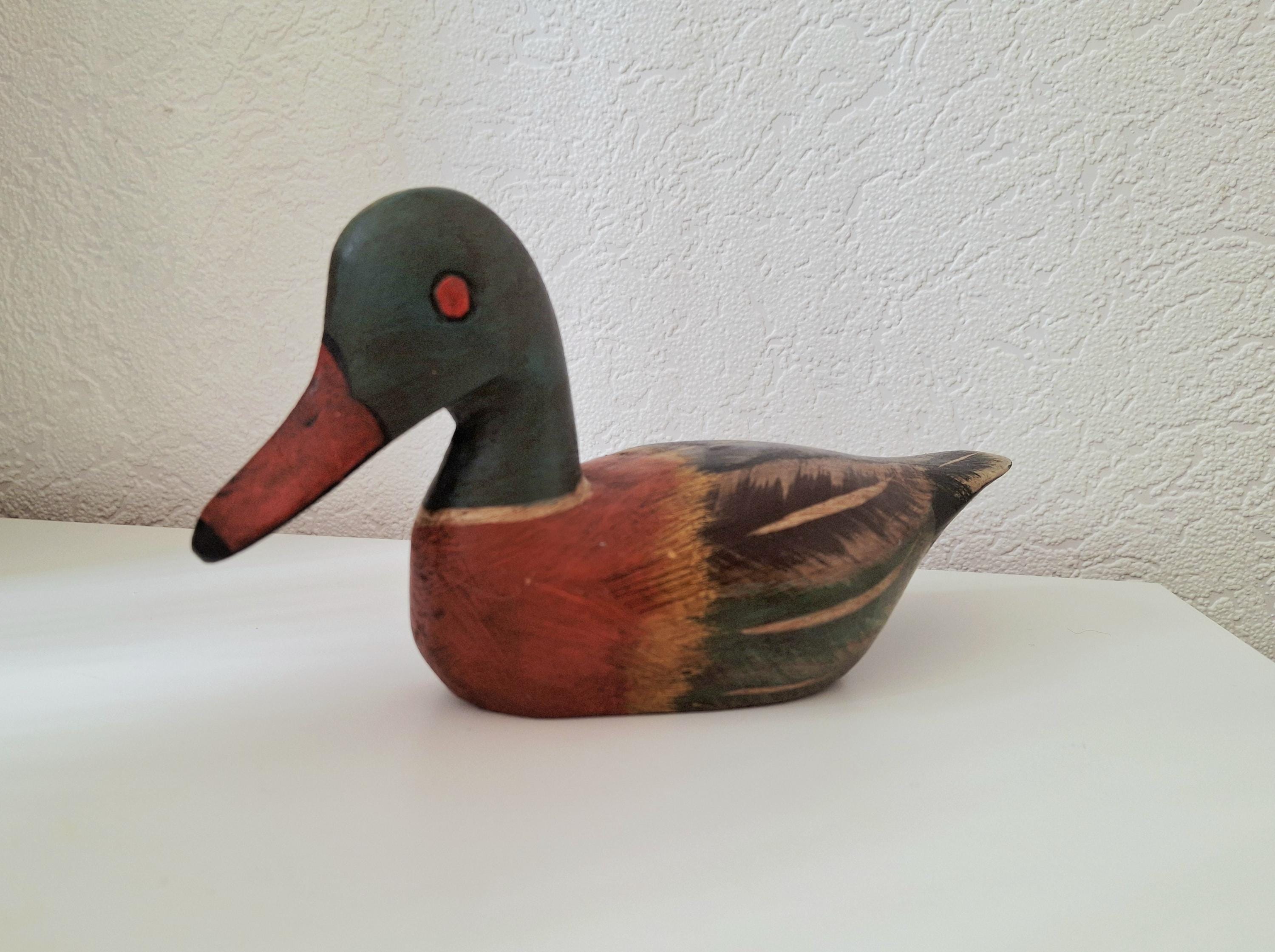 Wooden hand carved duck decoy, mallard drake