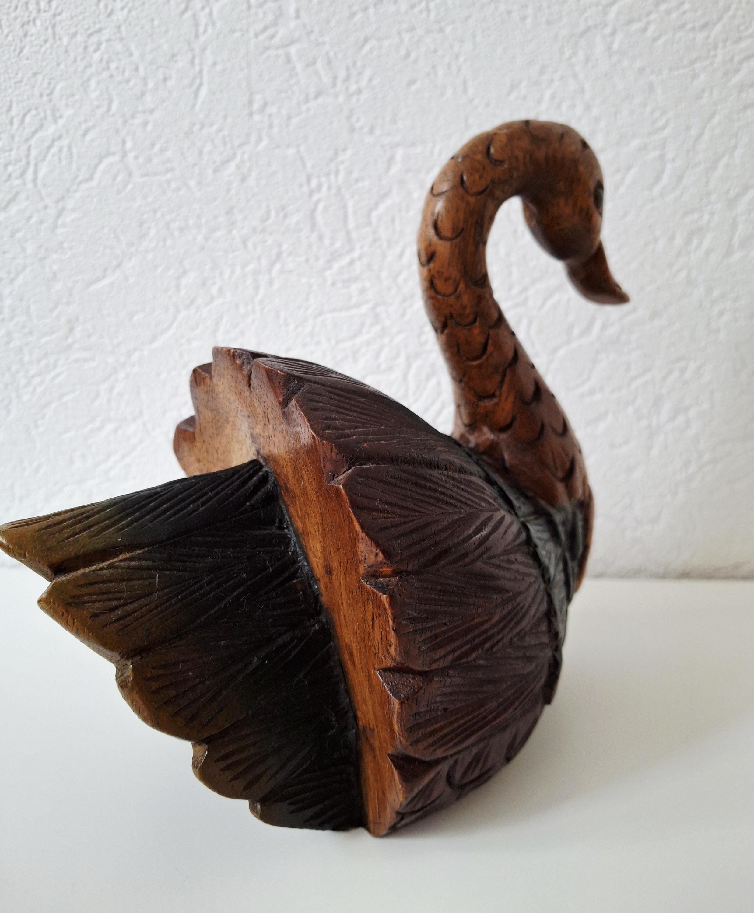 Vintage hand carved wooden swan figurine