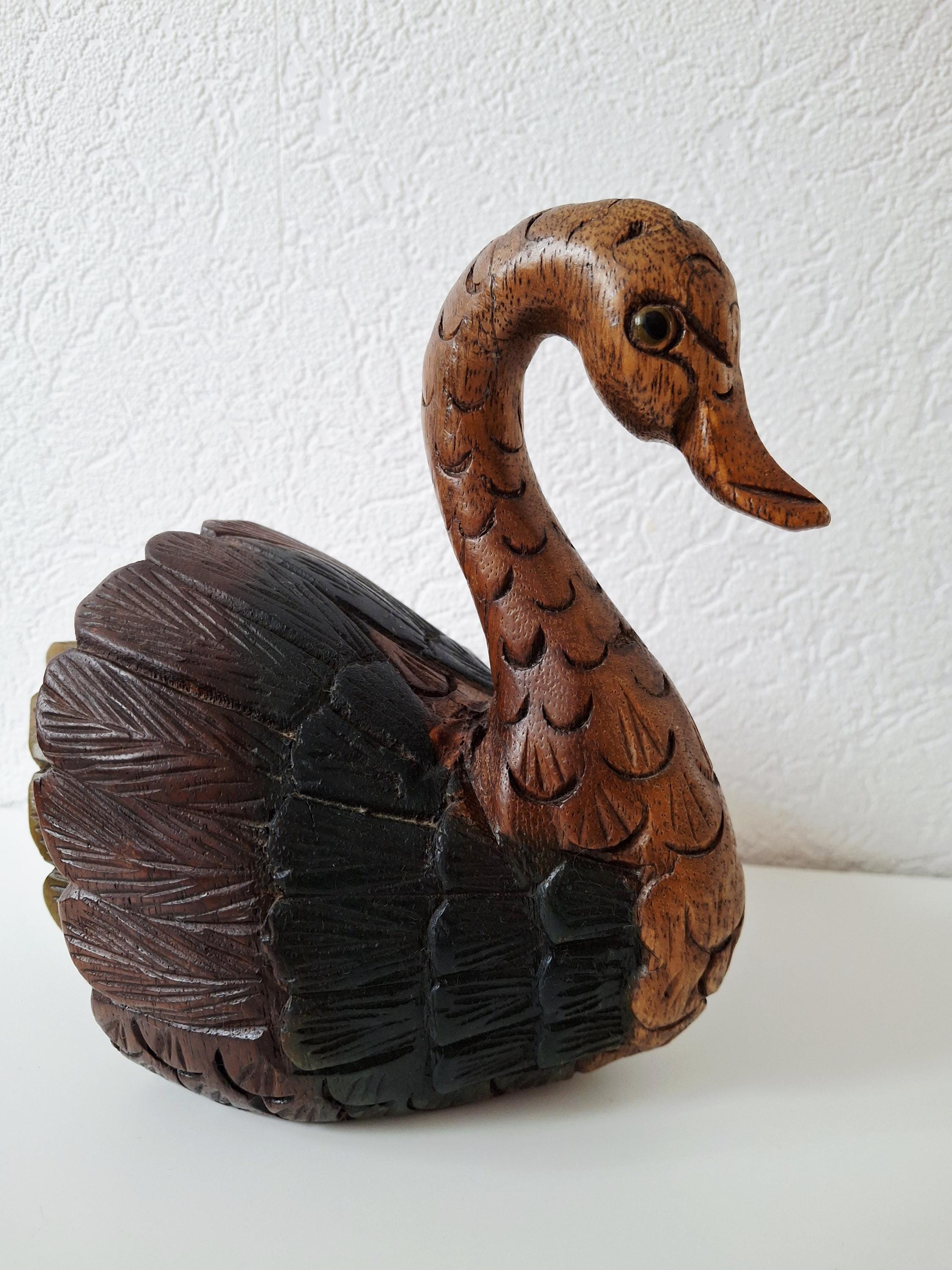 Vintage hand carved wooden swan figurine