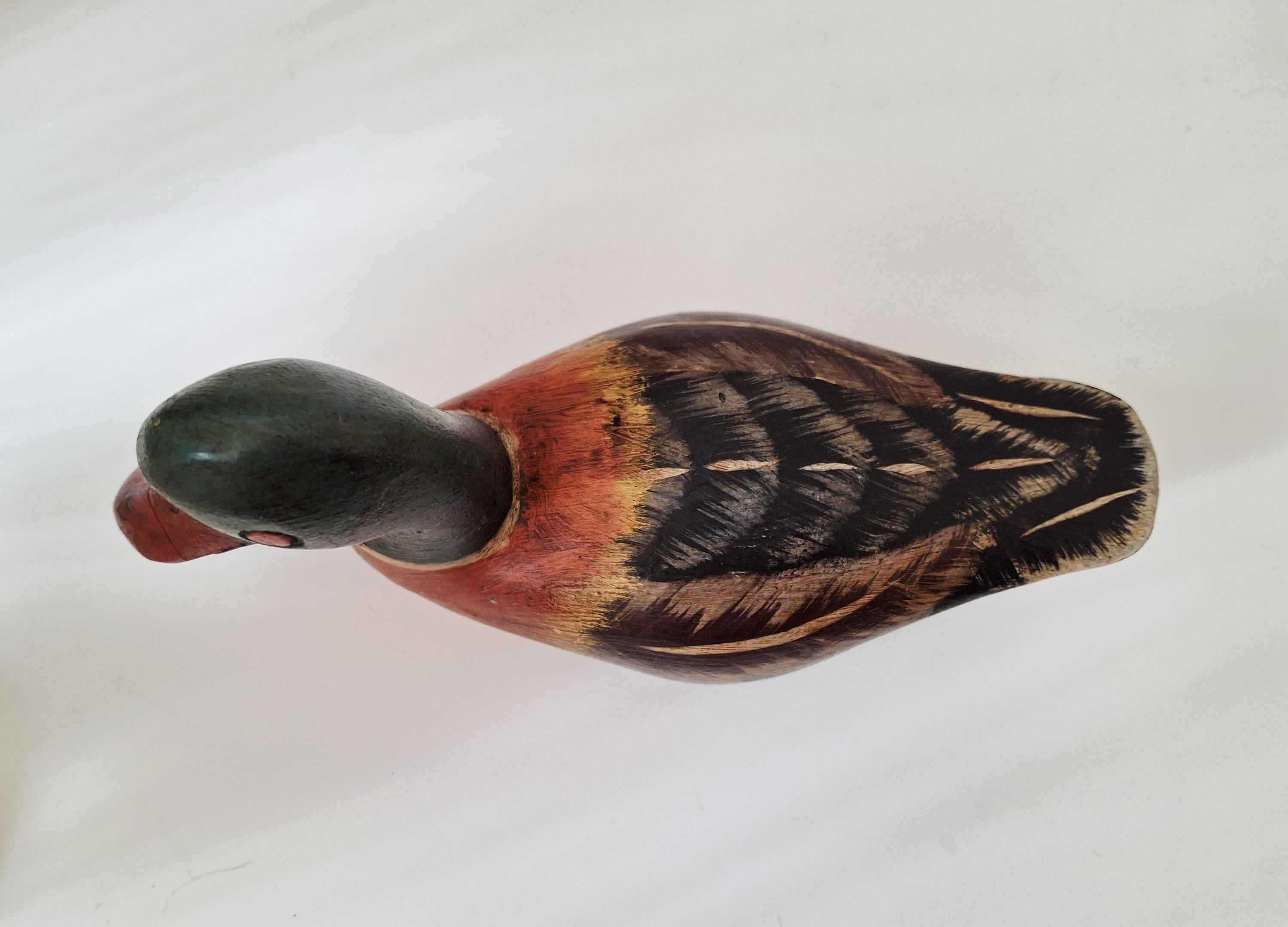 Wooden hand carved duck decoy, mallard drake