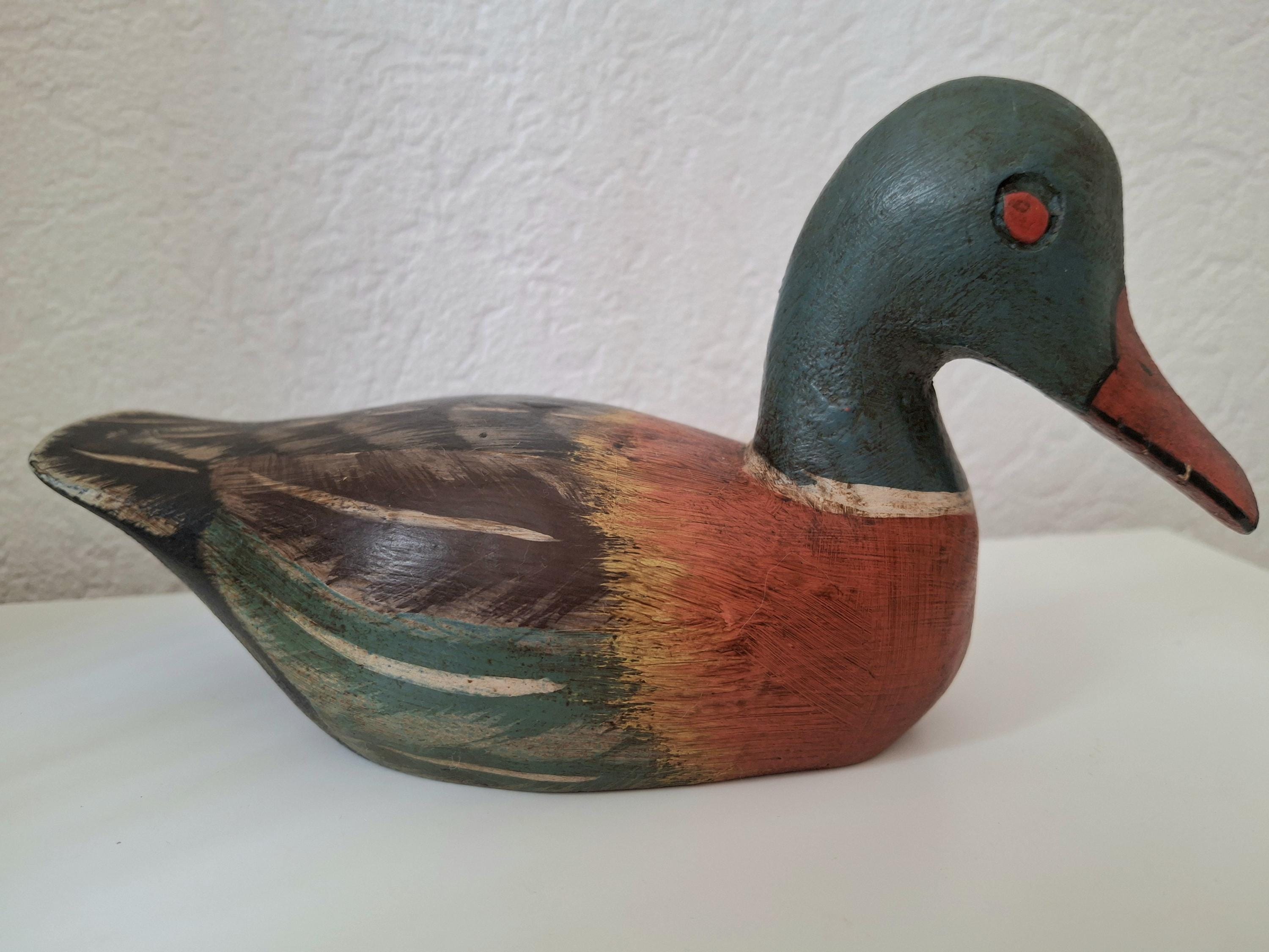 Wooden hand carved duck decoy, mallard drake
