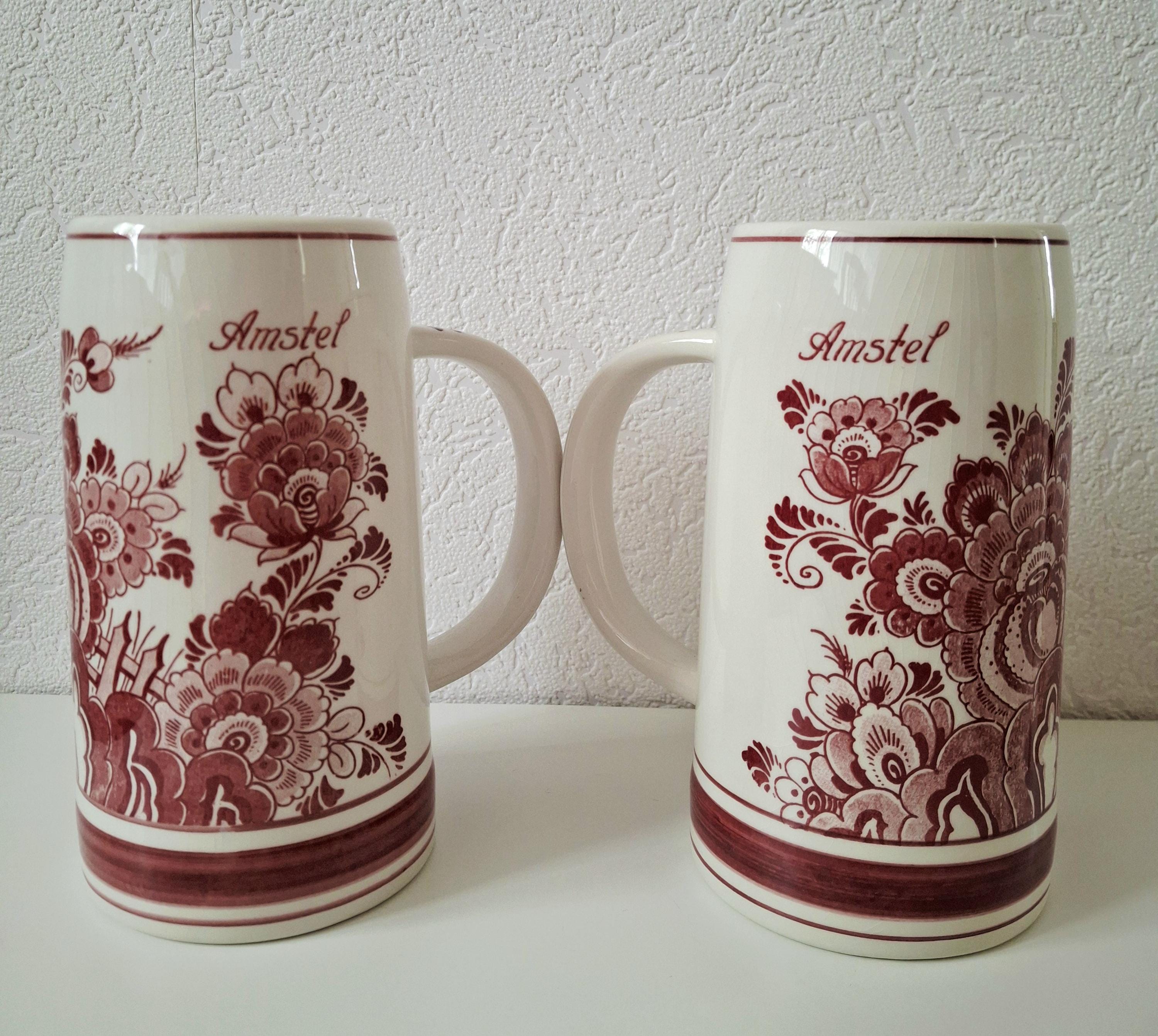 Delft Red Amstel beer mugs porcelain