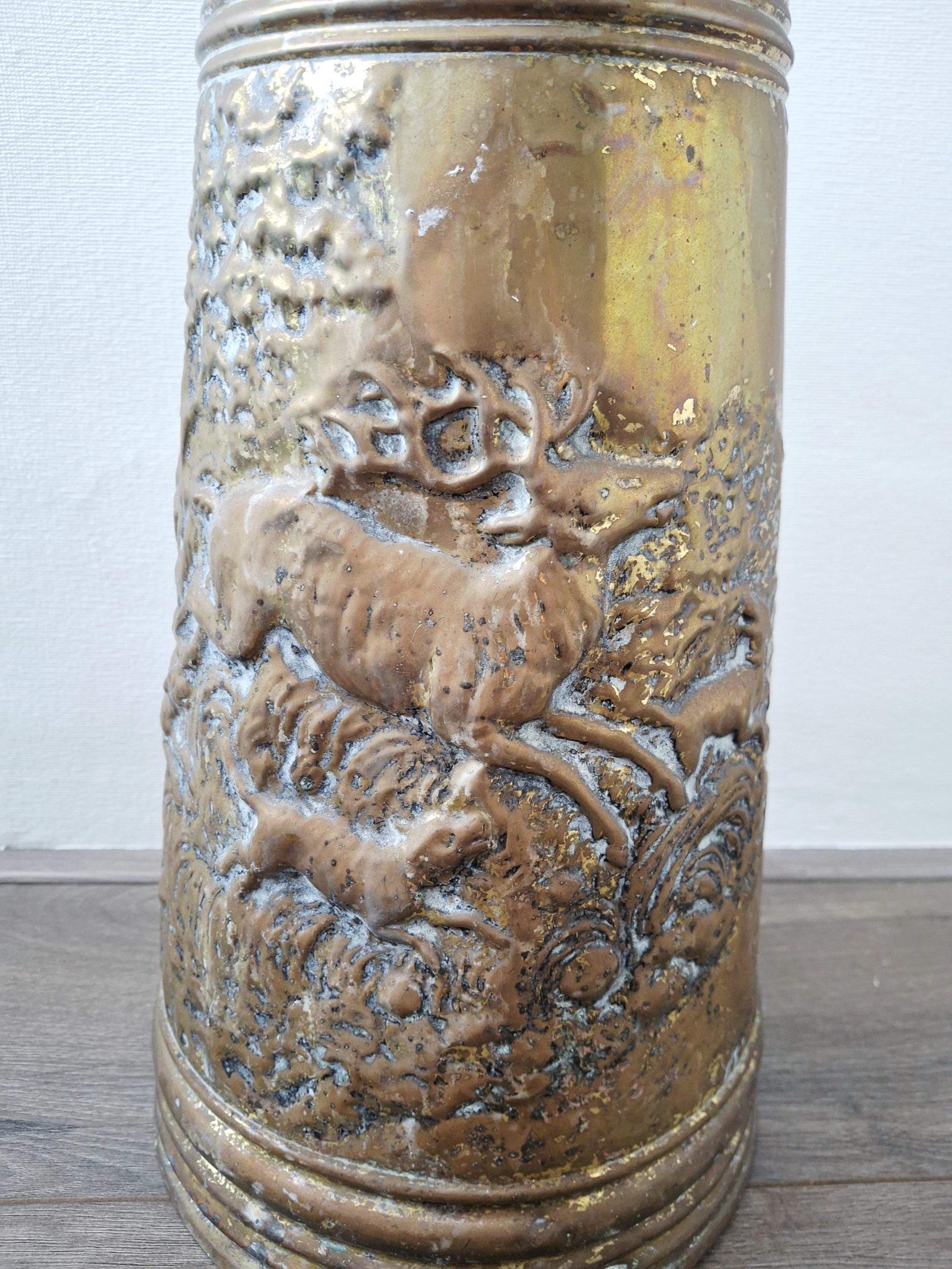 Belgian hand-embossed brass umbrella stand/coal scuttle