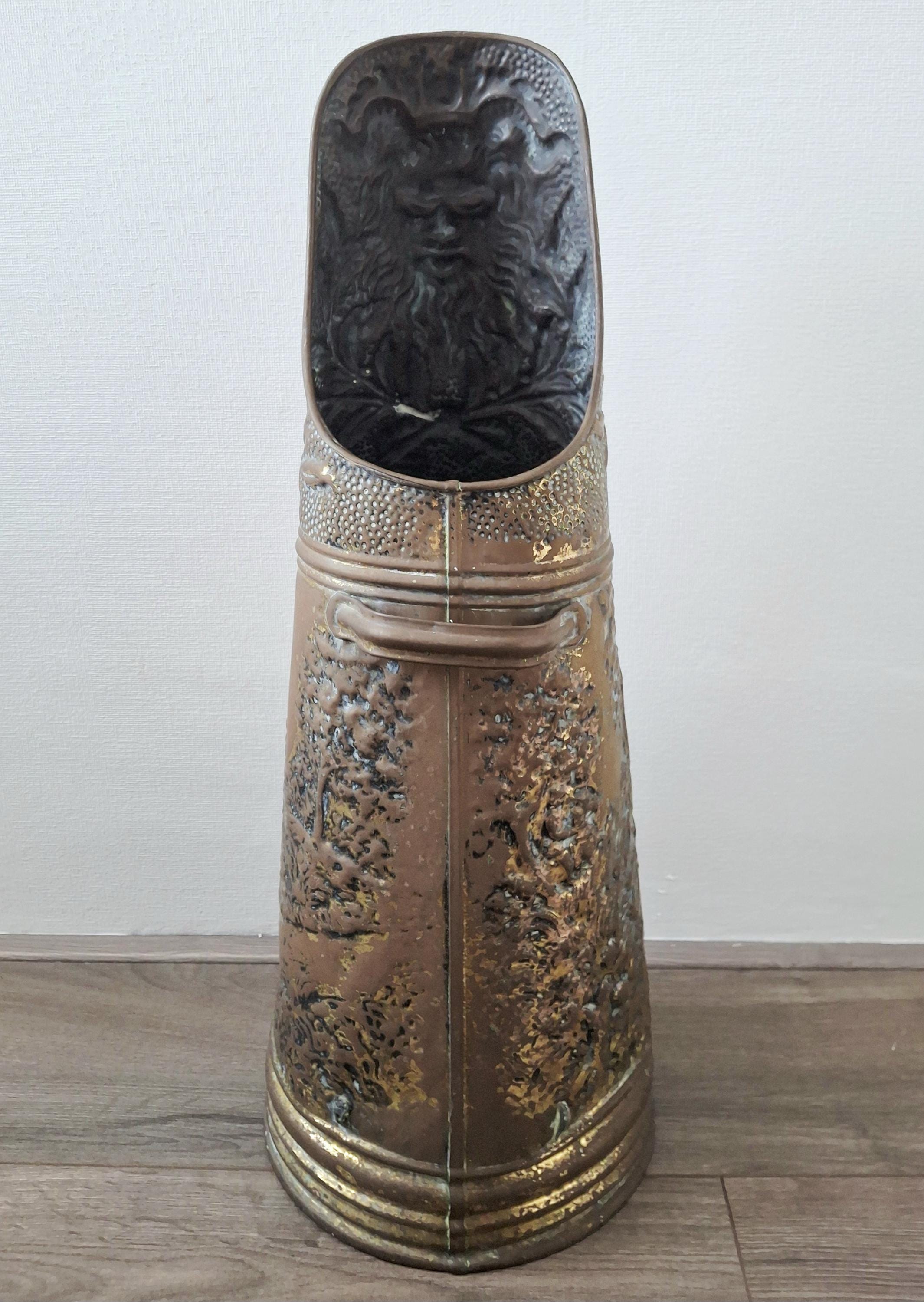 Belgian hand-embossed brass umbrella stand/coal scuttle