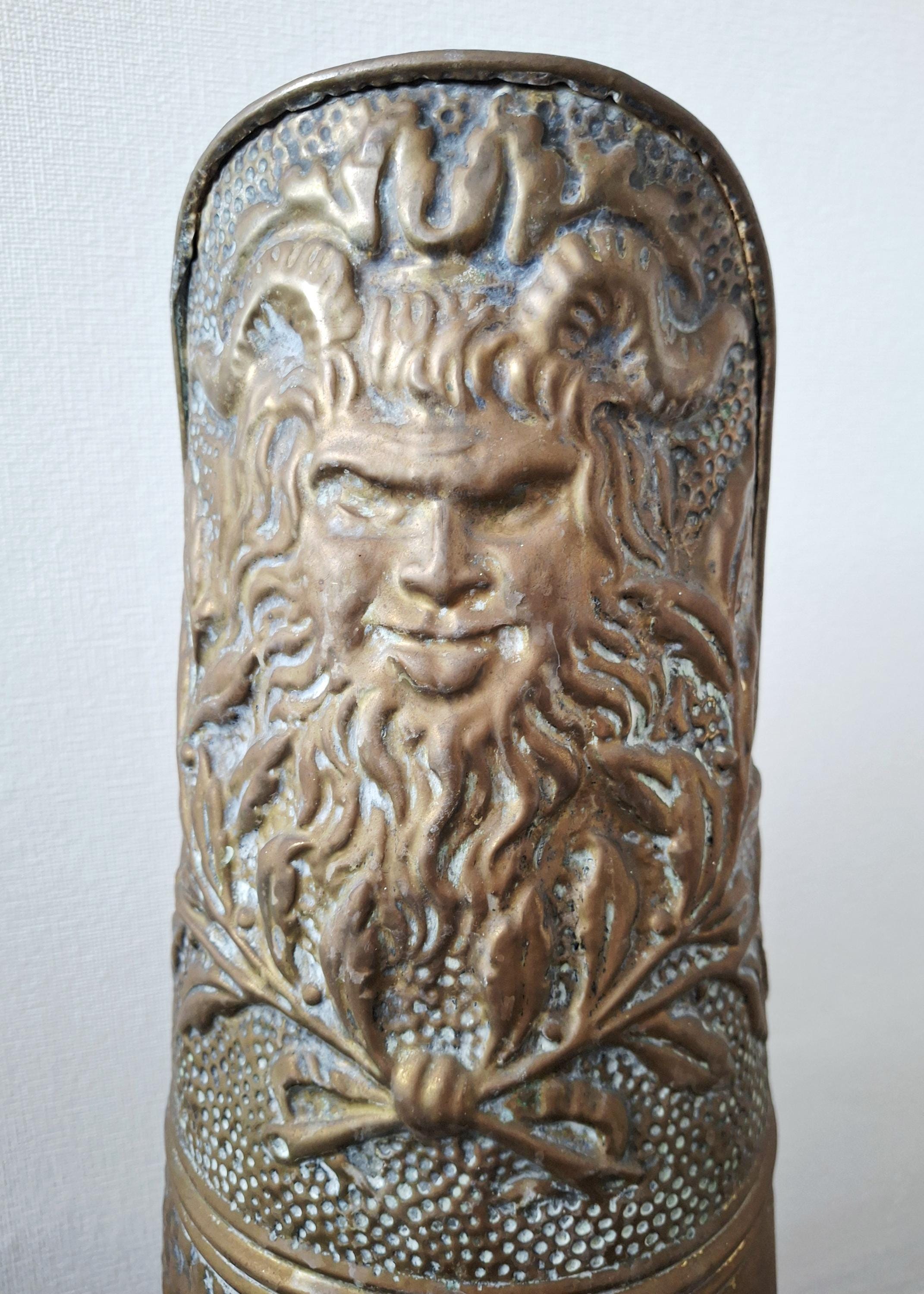 Belgian hand-embossed brass umbrella stand/coal scuttle