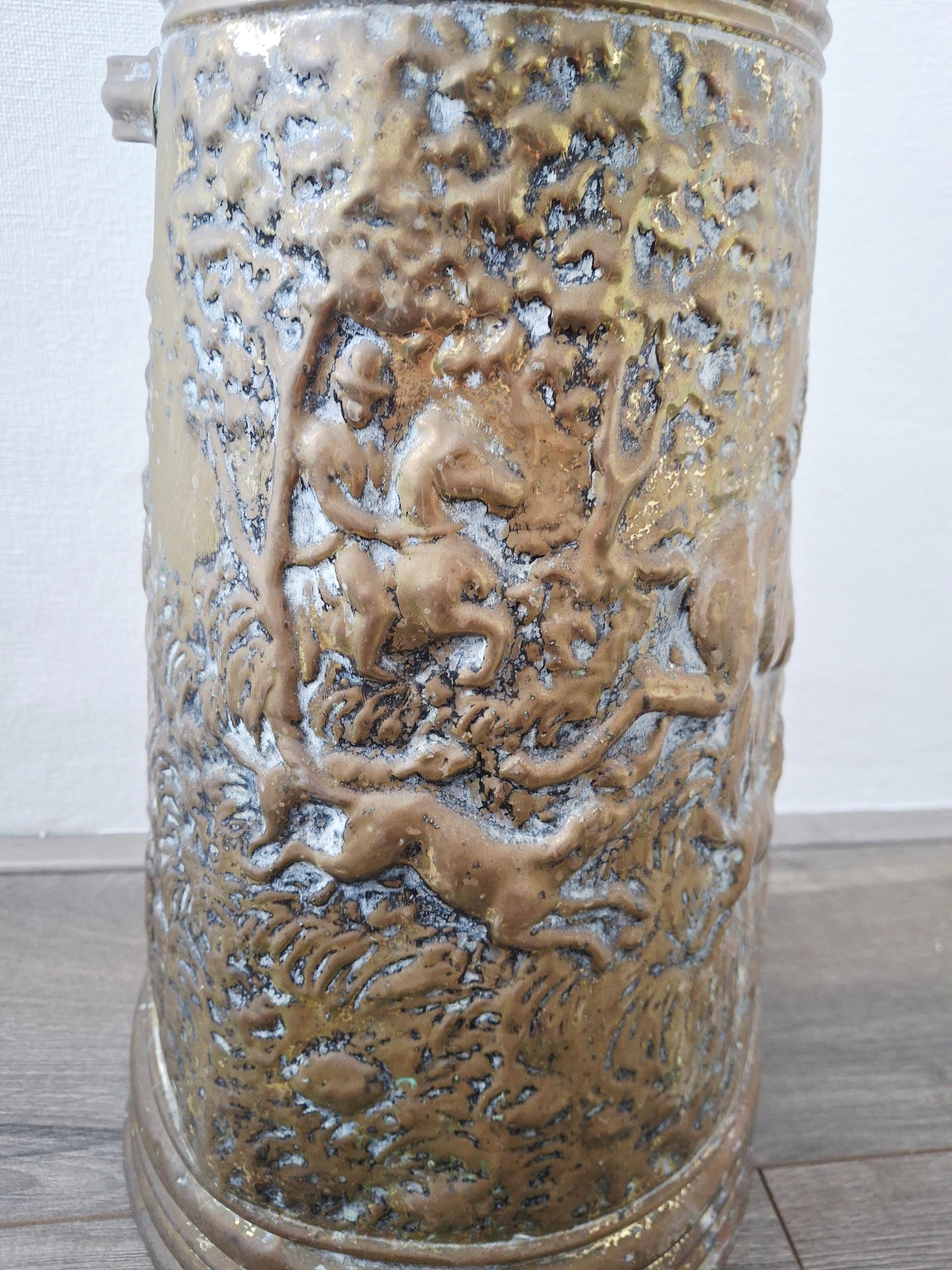 Belgian hand-embossed brass umbrella stand/coal scuttle