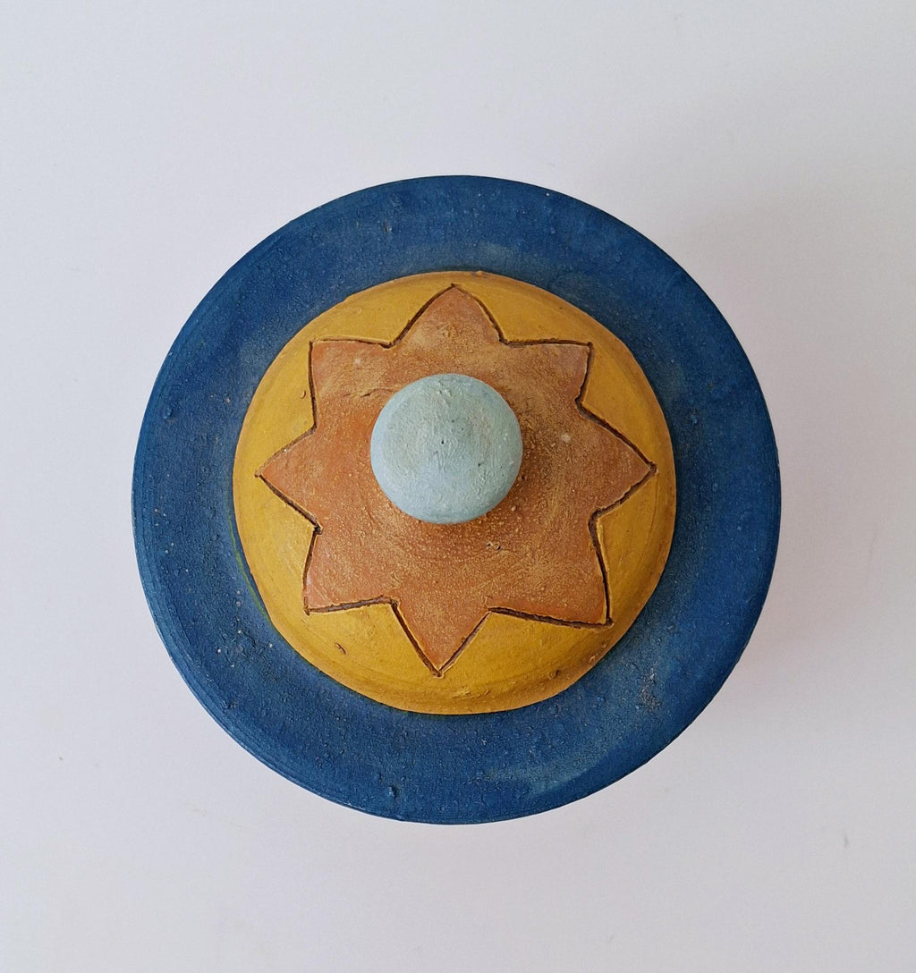 Hand painted ceramic lidded pot, Folk art kitchen decor