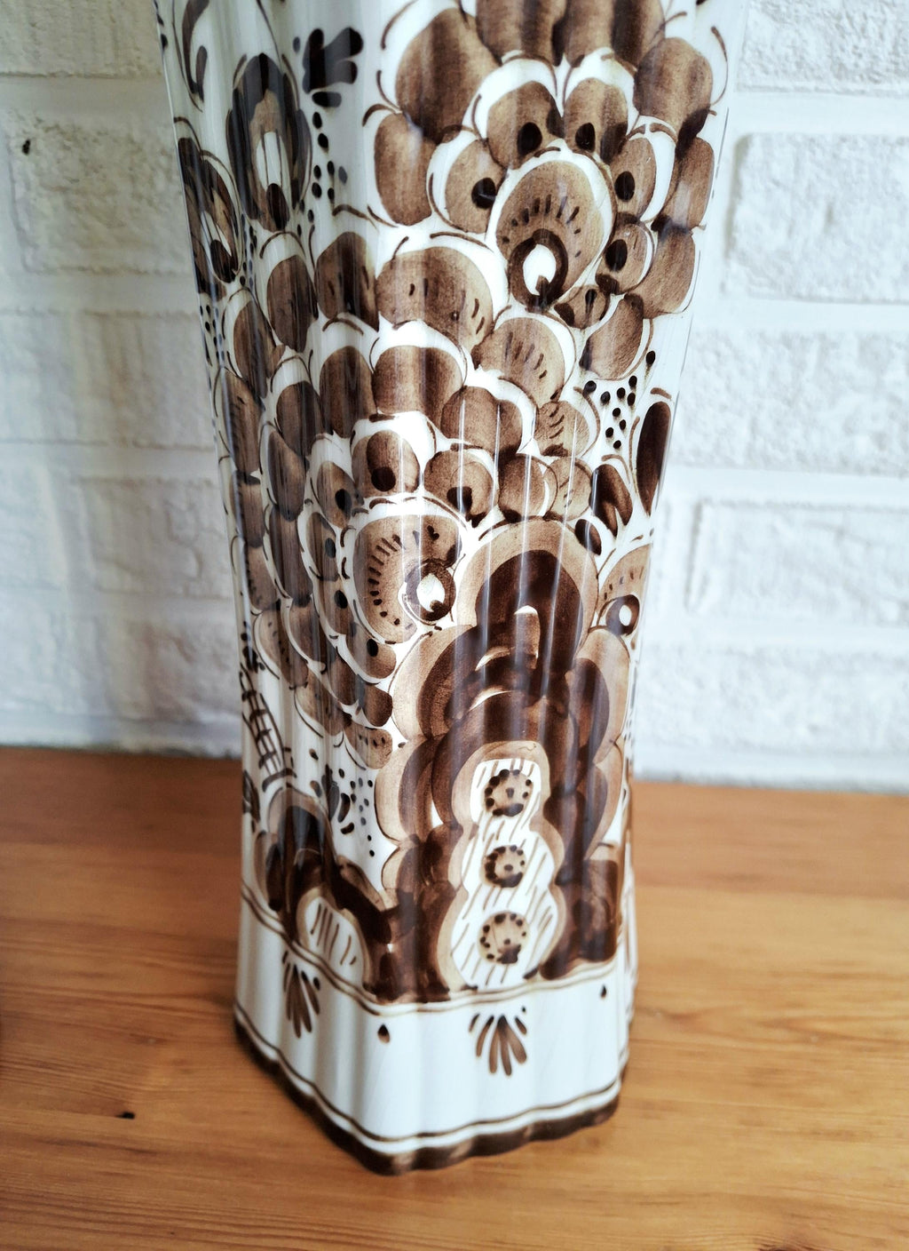 Pair of hand painted Gouda Plateel Holland Vases, Floral design, 31 cm