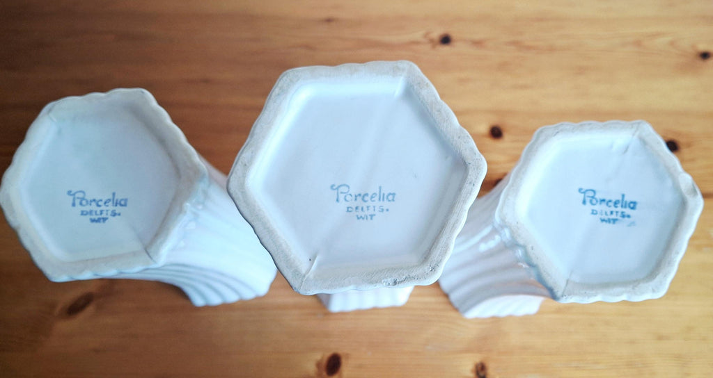 Set of three Delfts Wit white vases