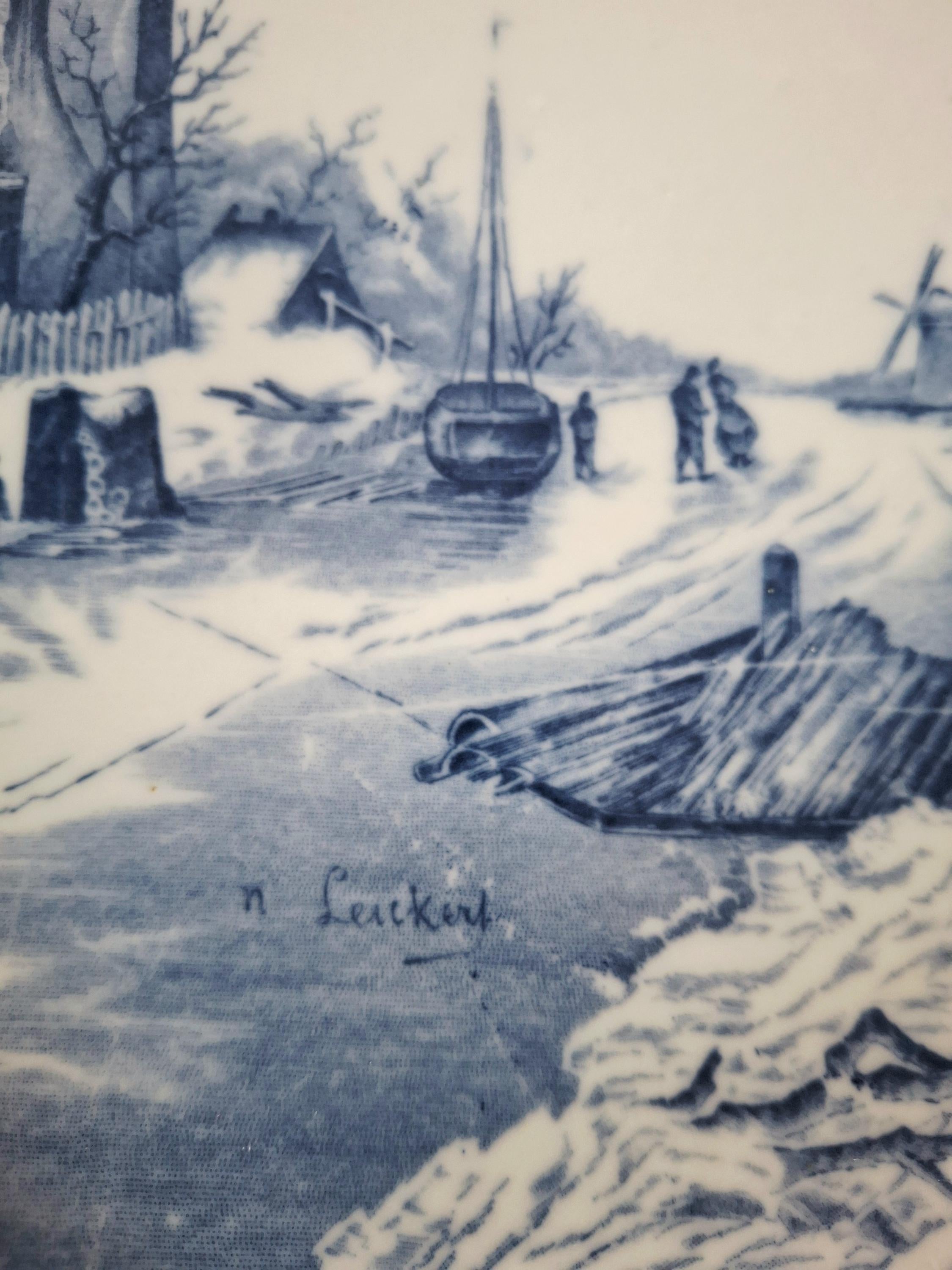 Set of 2 antique Delft-style plates by Mosa Maastricht, Dutch blue and white pottery