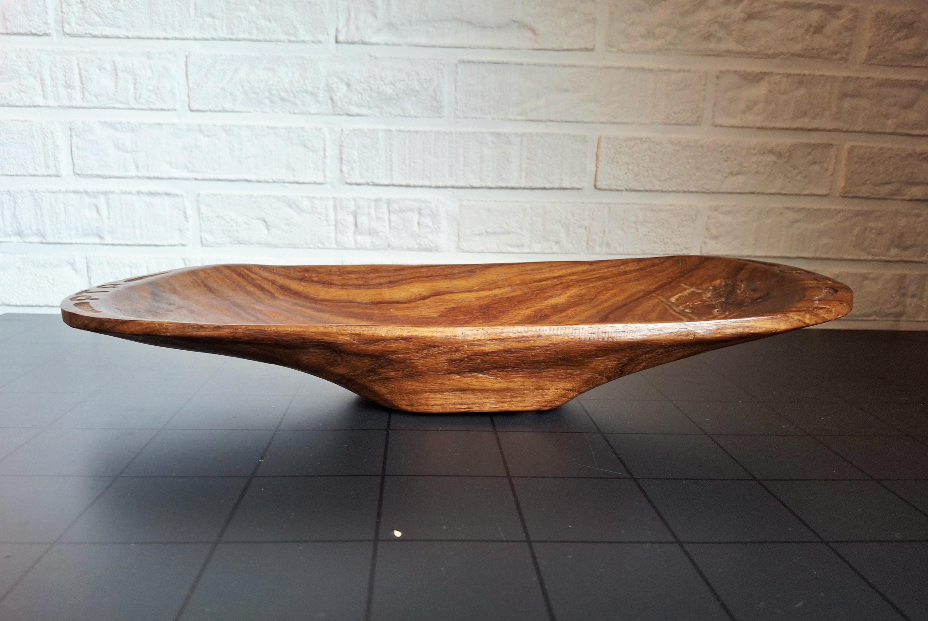 Hand-carved African kiaat bowl with elephant, Pretoria wooden centerpiece