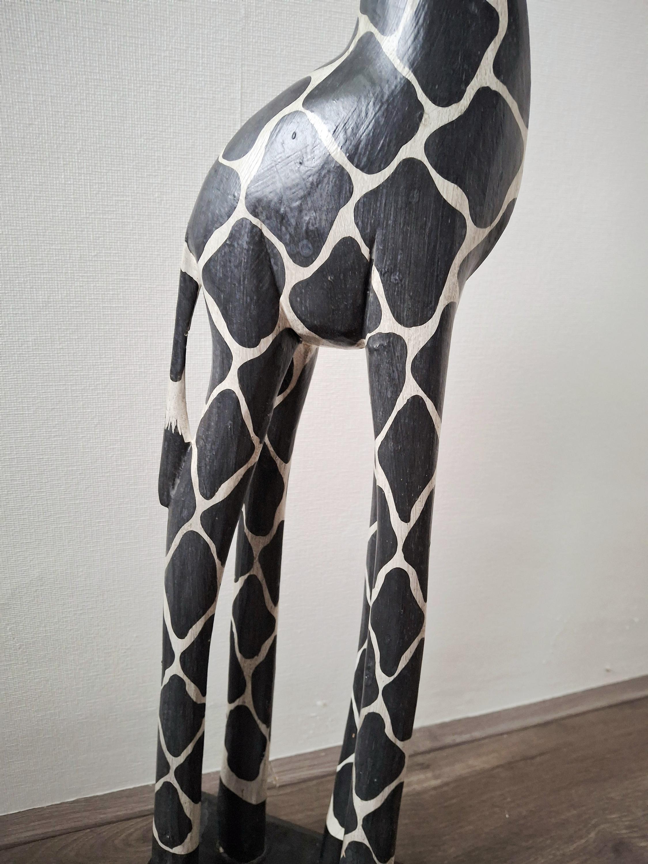 Hand carved wooden giraffe figurine 80 cm tall